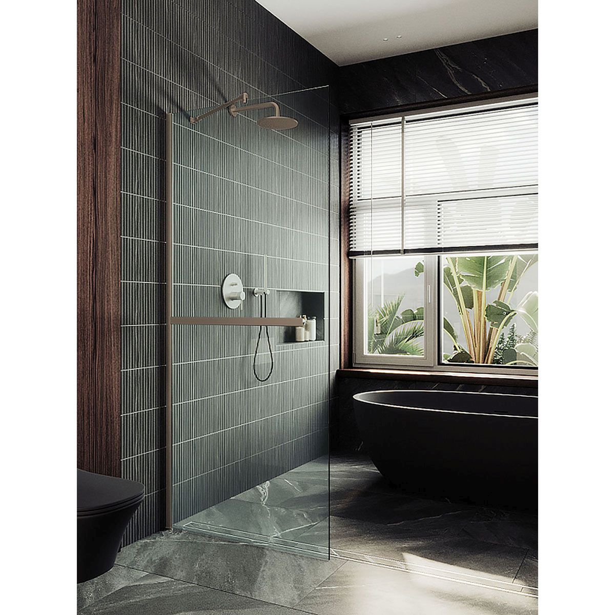 Душевая перегородка в профиле Maybahglass (Майбахгласс) 1950х790 мм, стекло 8 мм Бесцветное, полотенцедержатель MGD-726-2ш