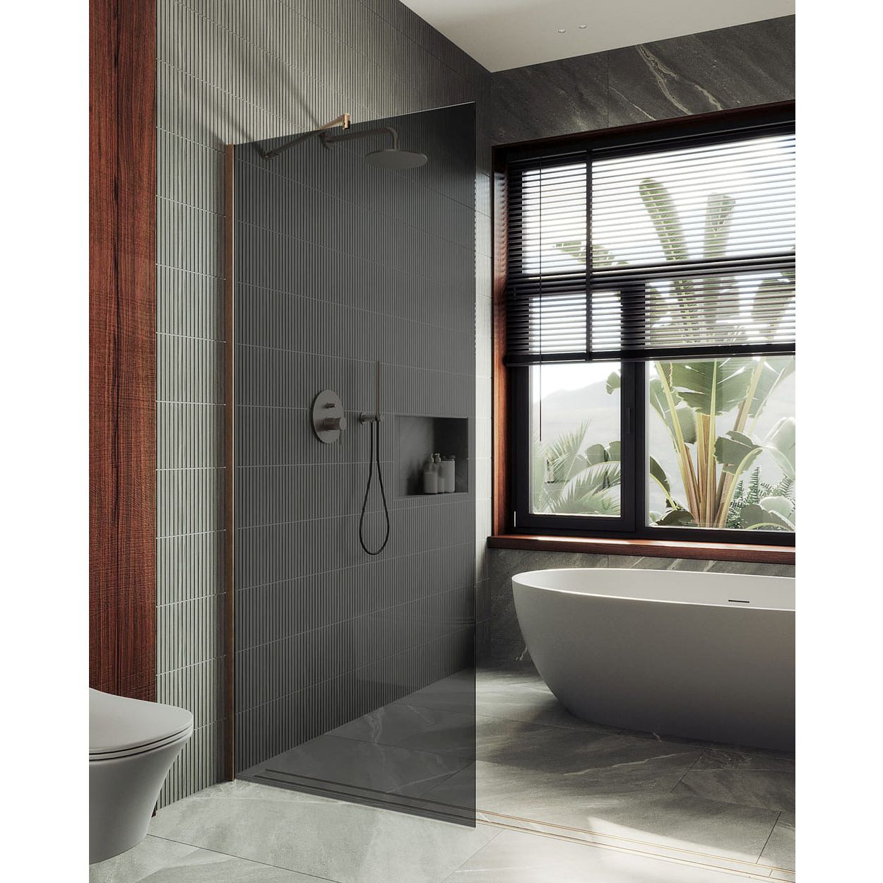 Душевая перегородка в профиле Maybahglass (Майбахгласс) 1950х890 мм, стекло 8 мм Графит MGD-693-2ш