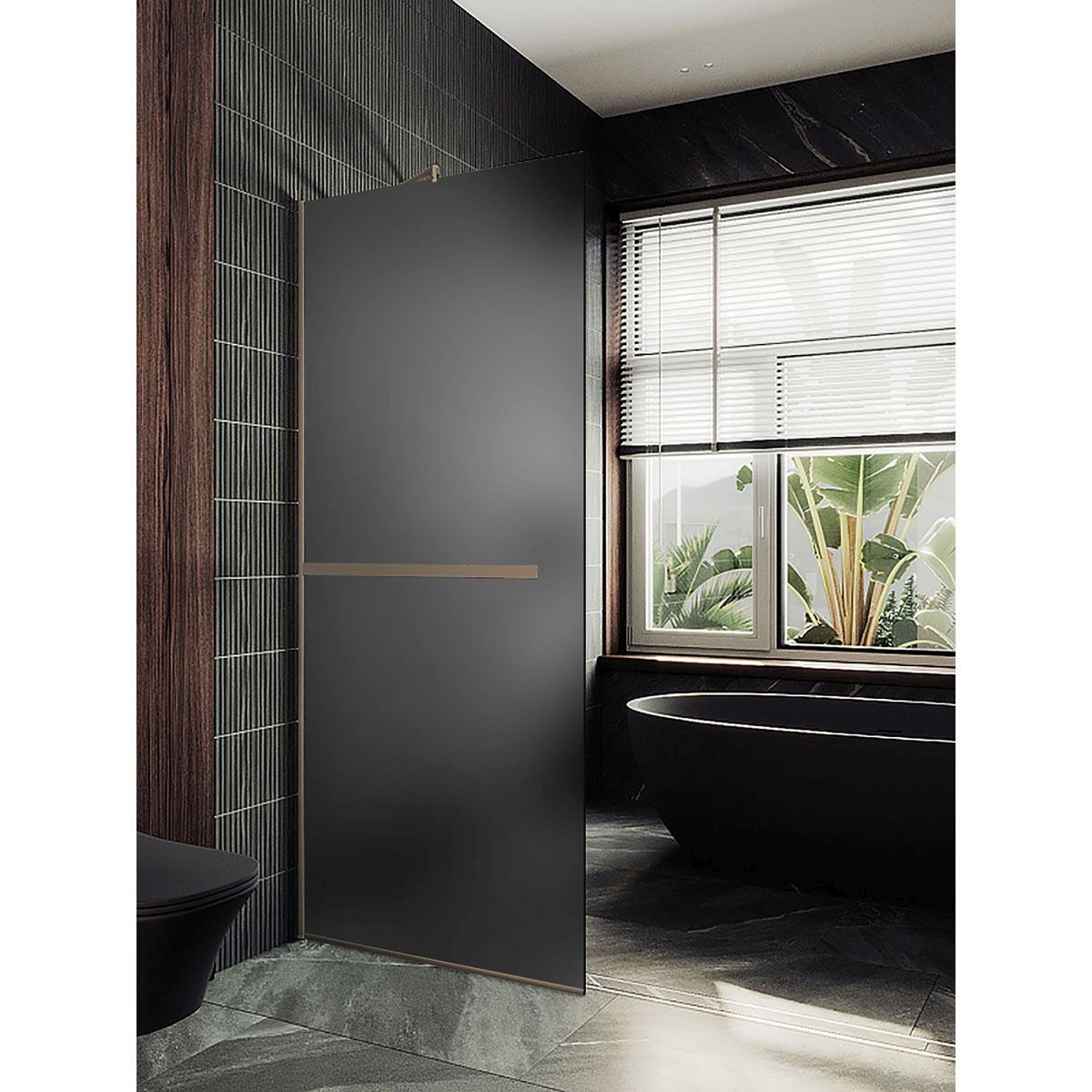 Душевая перегородка в профиле Maybahglass (Майбахгласс) 1950х890 мм, стекло 8 мм Графит матовый, полотенцедержатель MGD-736-2у