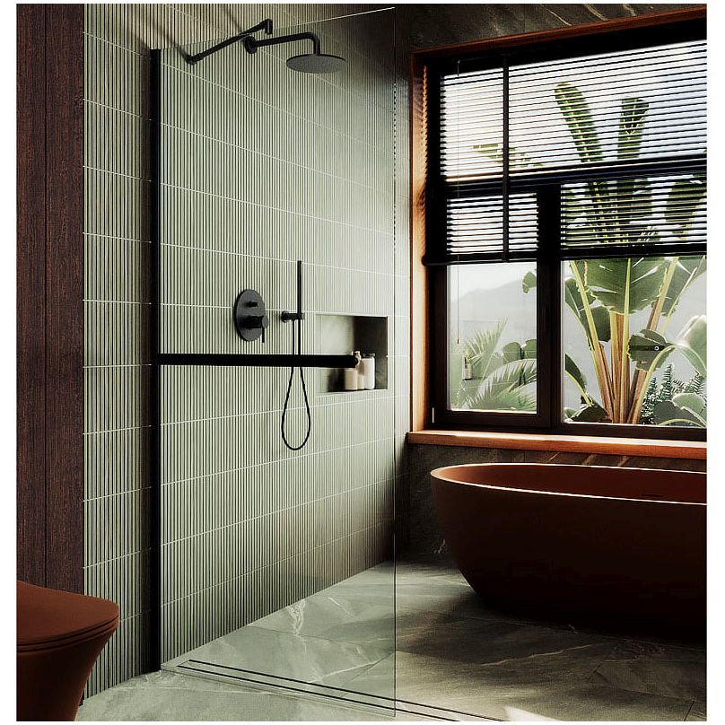 Душевая перегородка в профиле Maybahglass (Майбахгласс) 1950х990 мм, стекло 8 мм Бесцветное, полотенцедержатель MGD-1418-6ш