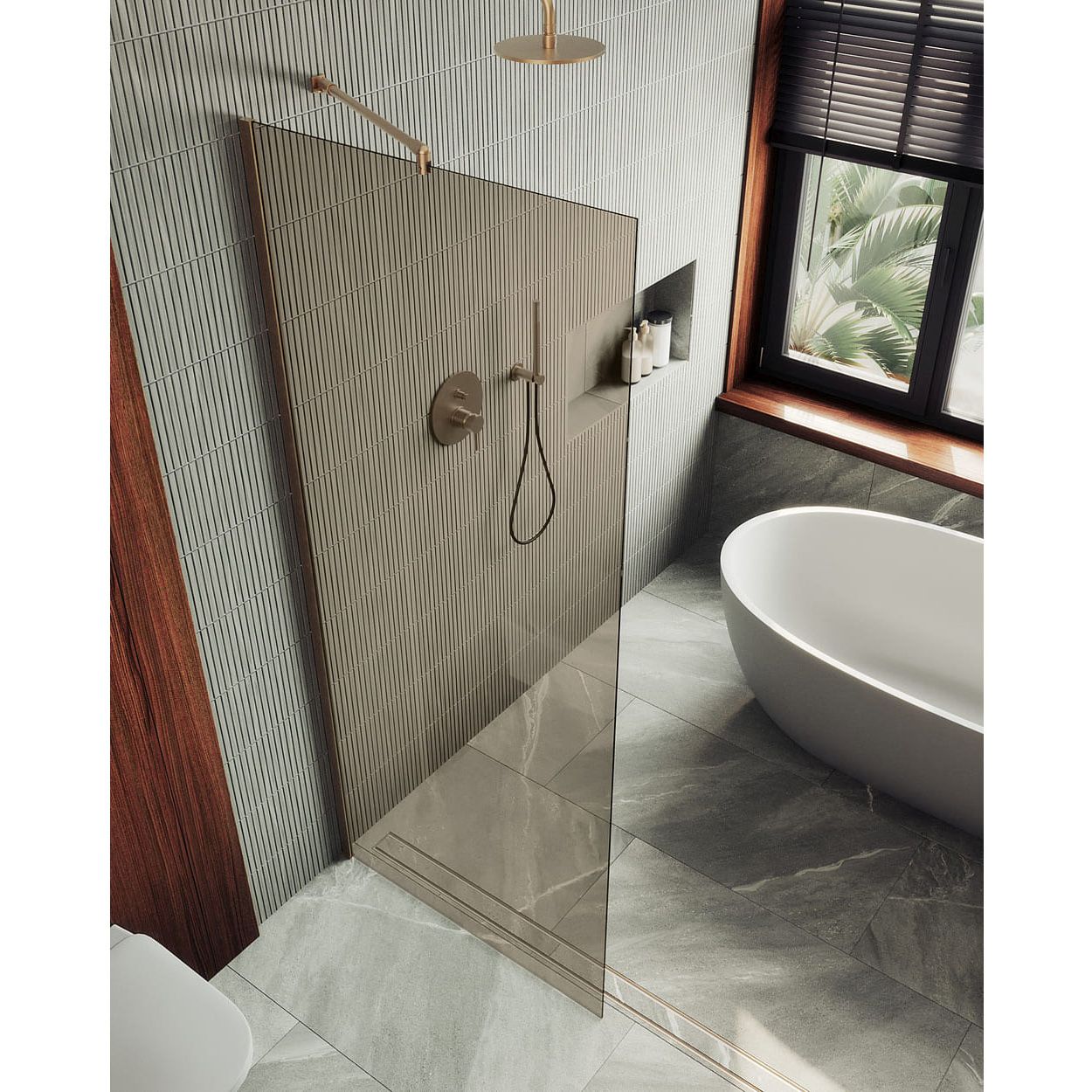 Душевая перегородка в профиле Maybahglass (Майбахгласс) 1950х990 мм, стекло 8 мм Бронза MGD-1353-2ш