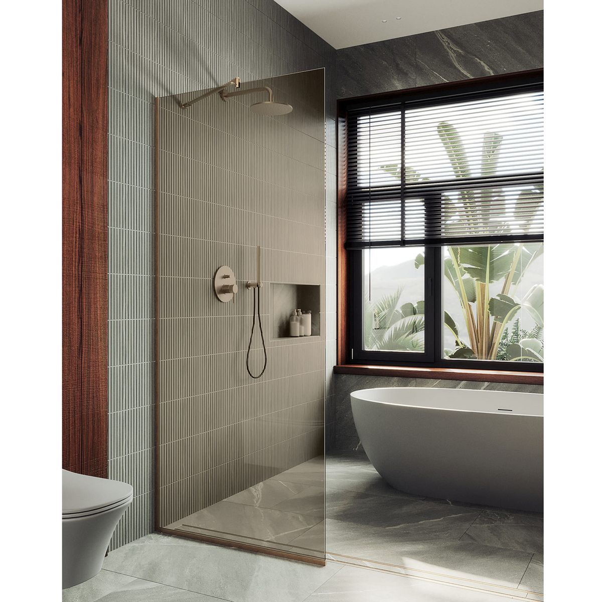 Душевая перегородка в профиле Maybahglass (Майбахгласс) 1950х990 мм, стекло 8 мм Бронза MGD-1353-2у