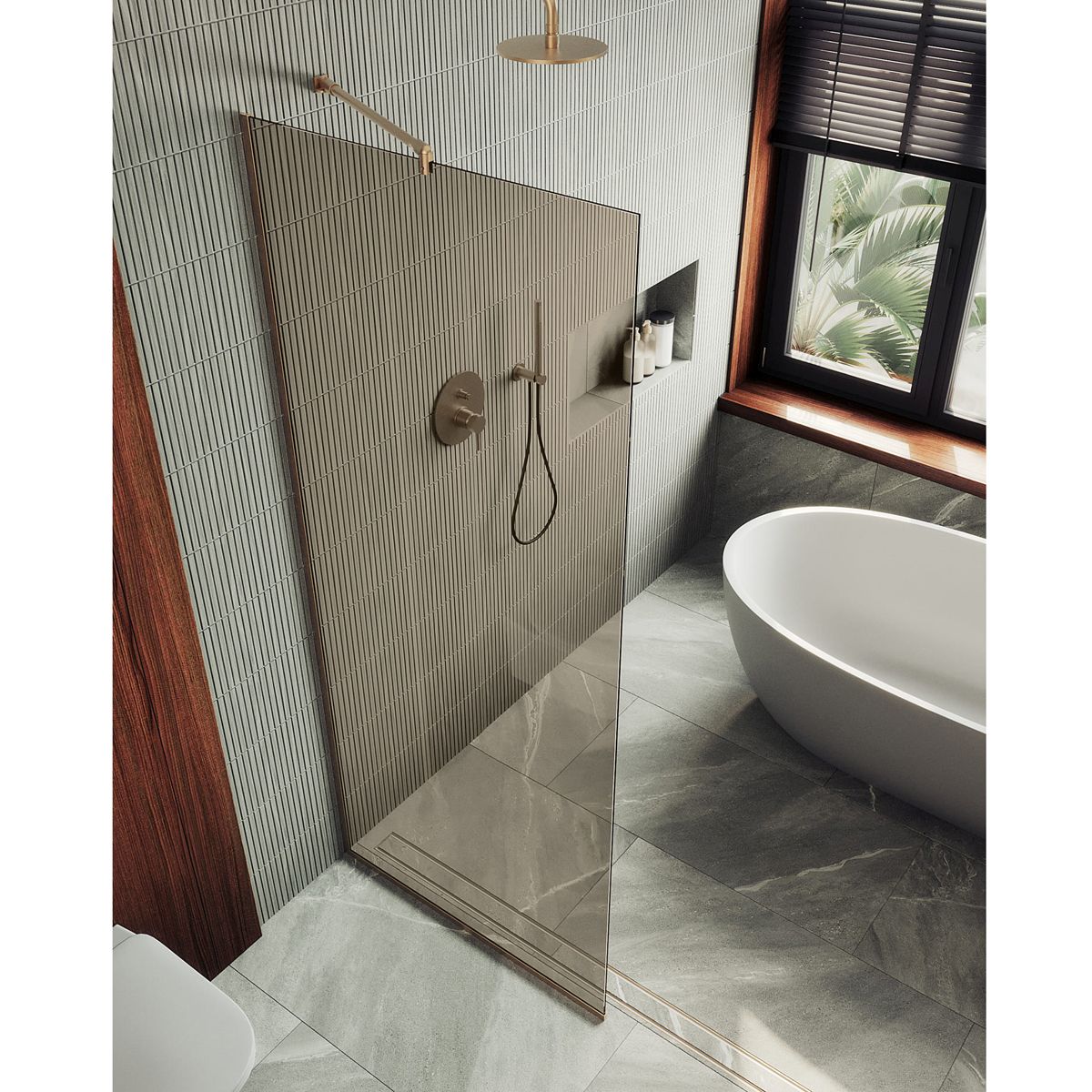 Душевая перегородка в профиле Maybahglass (Майбахгласс) 1950х990 мм, стекло 8 мм Бронза MGD-1353-2у