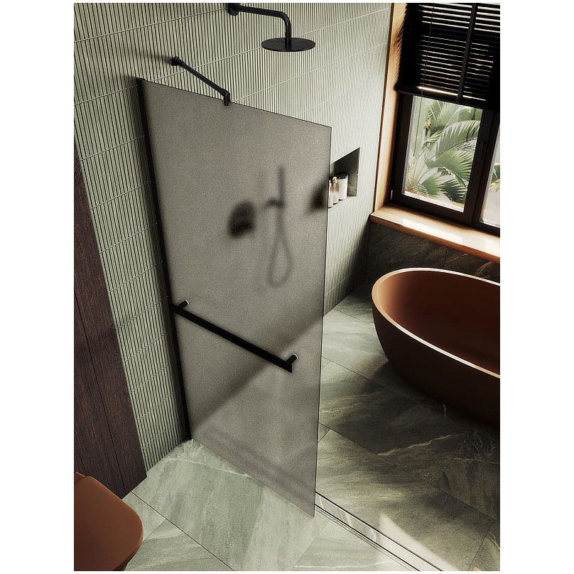 Душевая перегородка в профиле Maybahglass (Майбахгласс) 1950х990 мм, стекло 8 мм Бронза матовая, полотенцедержатель MGD-1460-6ш