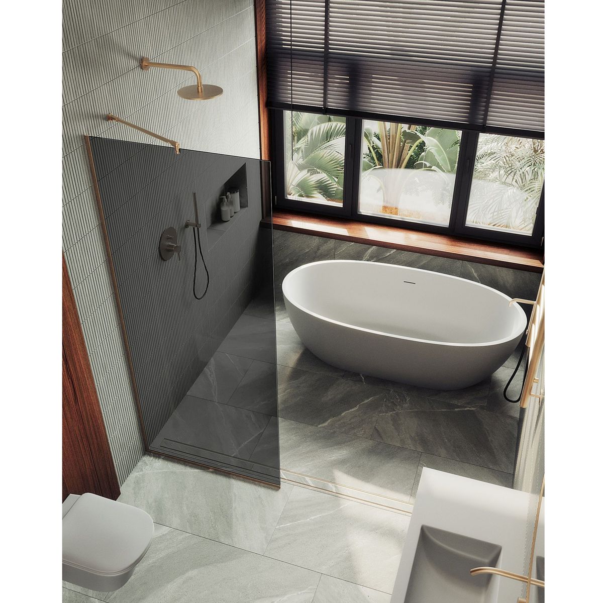 Душевая перегородка в профиле Maybahglass (Майбахгласс) 1950х990 мм, стекло 8 мм Графит MGD-1355-2у