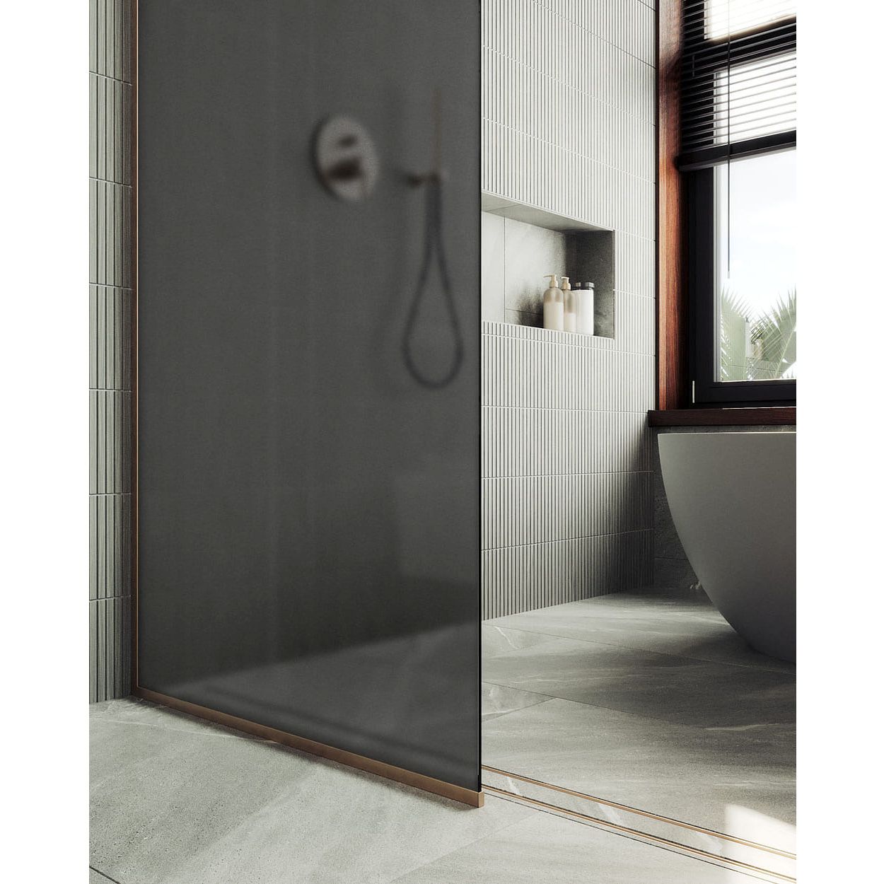 Душевая перегородка в профиле Maybahglass (Майбахгласс) 1950х990 мм, стекло 8 мм Графит матовый MGD-1356-2у