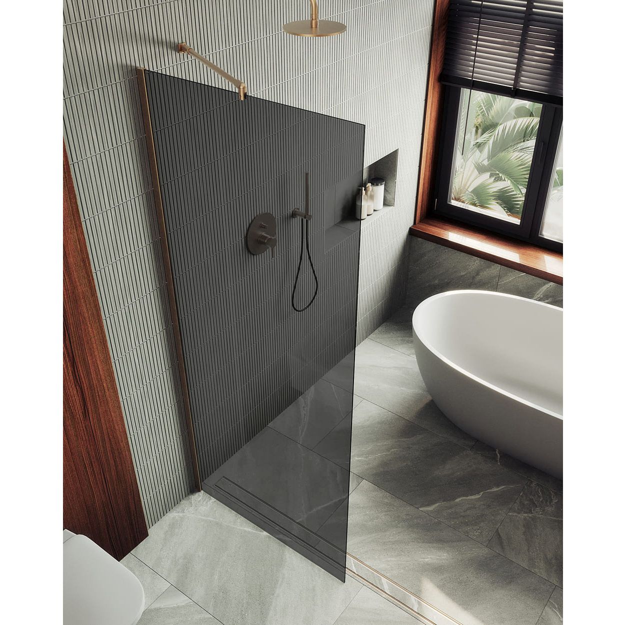 Душевая перегородка в профиле Maybahglass (Майбахгласс) 1950х990 мм, стекло 8 мм Графит матовый MGD-1356-2ш