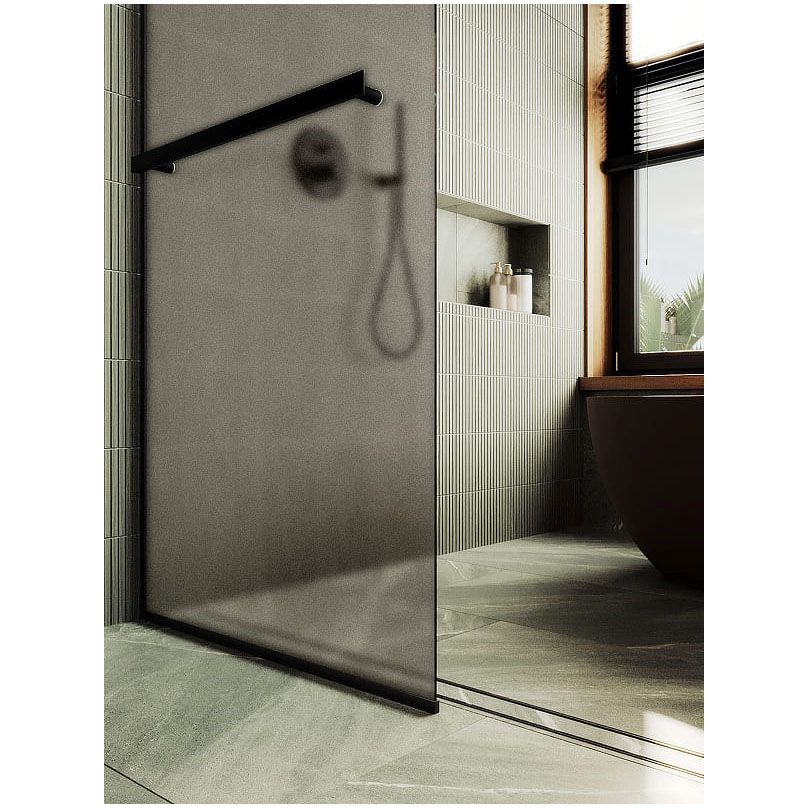 Душевая перегородка в профиле Maybahglass (Майбахгласс) 1950х990 мм, стекло 8 мм Графит матовый, полотенцедержатель MGD-1462-6у