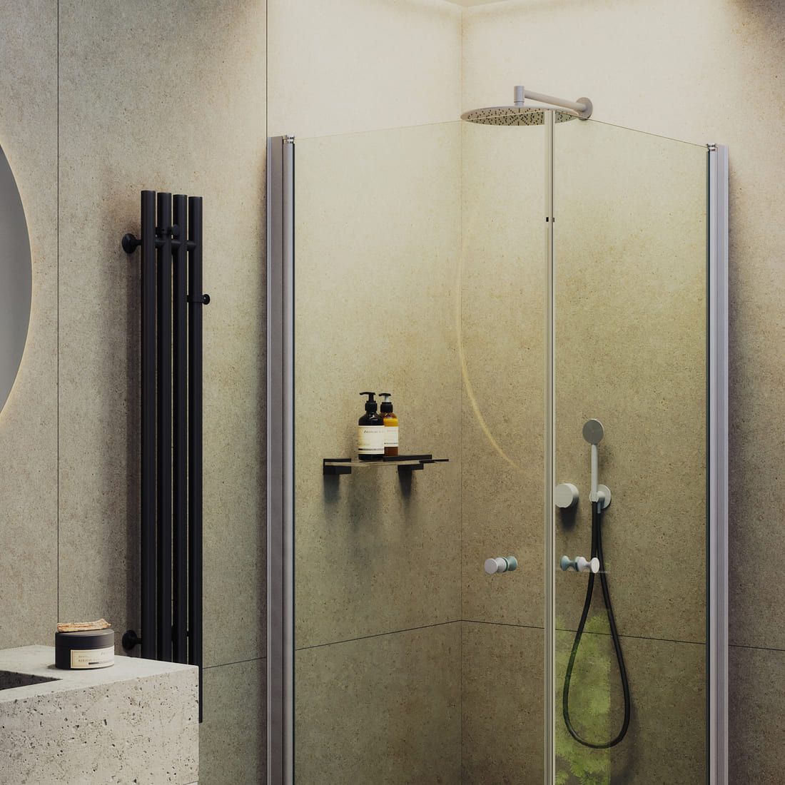 Душевой угол на монопетлях Maybahglass (Майбахгласс) 800х800х1980 мм, стекло 6 мм Бесцветное MGY-1291-5