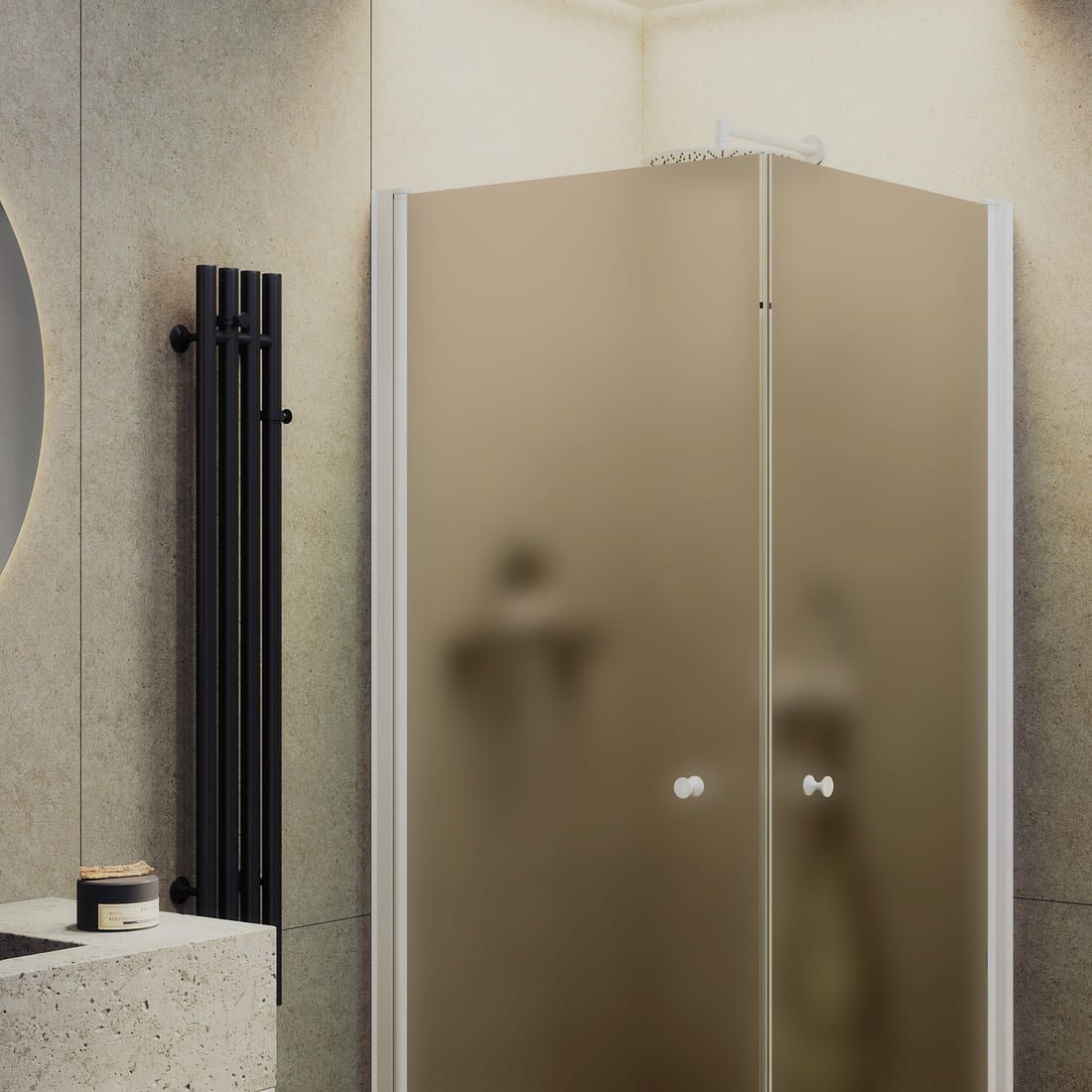 Душевой угол на монопетлях Maybahglass (Майбахгласс) 800х800х1980 мм, стекло 6 мм Бронза матовая MGY-1298-1