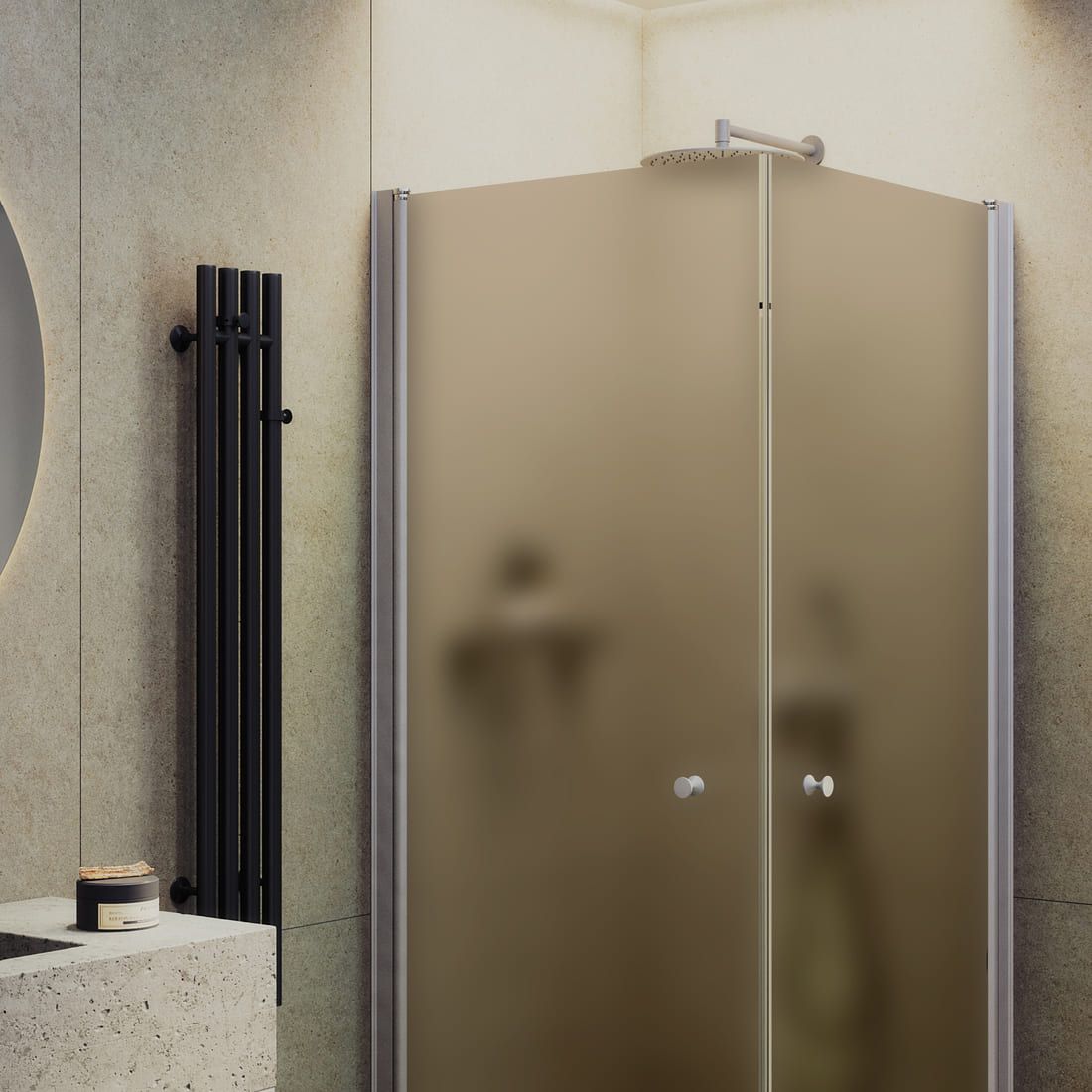 Душевой угол на монопетлях Maybahglass (Майбахгласс) 800х800х1980 мм, стекло 6 мм Бронза матовая MGY-1298-5