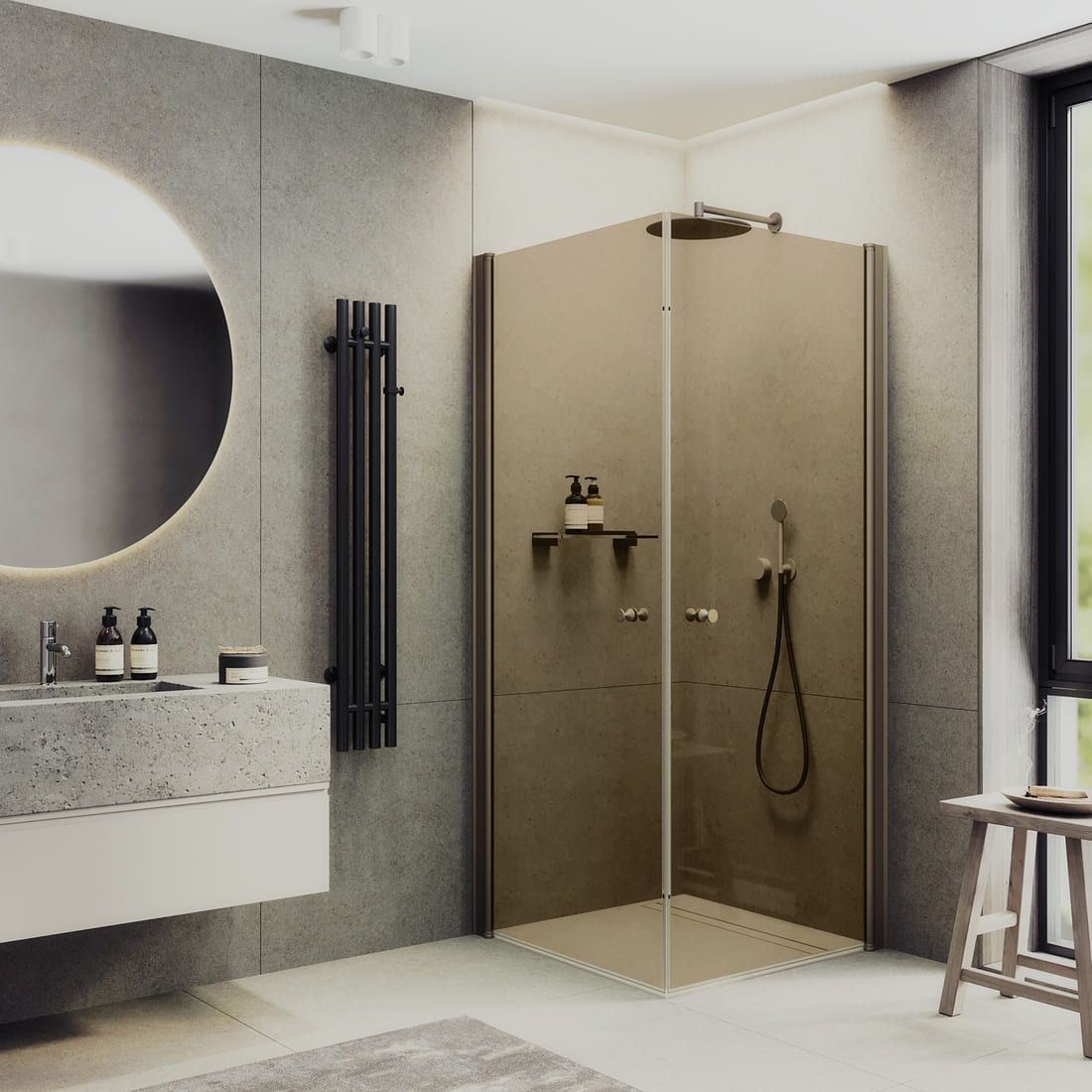 Душевой угол на монопетлях Maybahglass (Майбахгласс) 900х900х1980 мм, стекло 6 мм Бронза MGY-1302-2