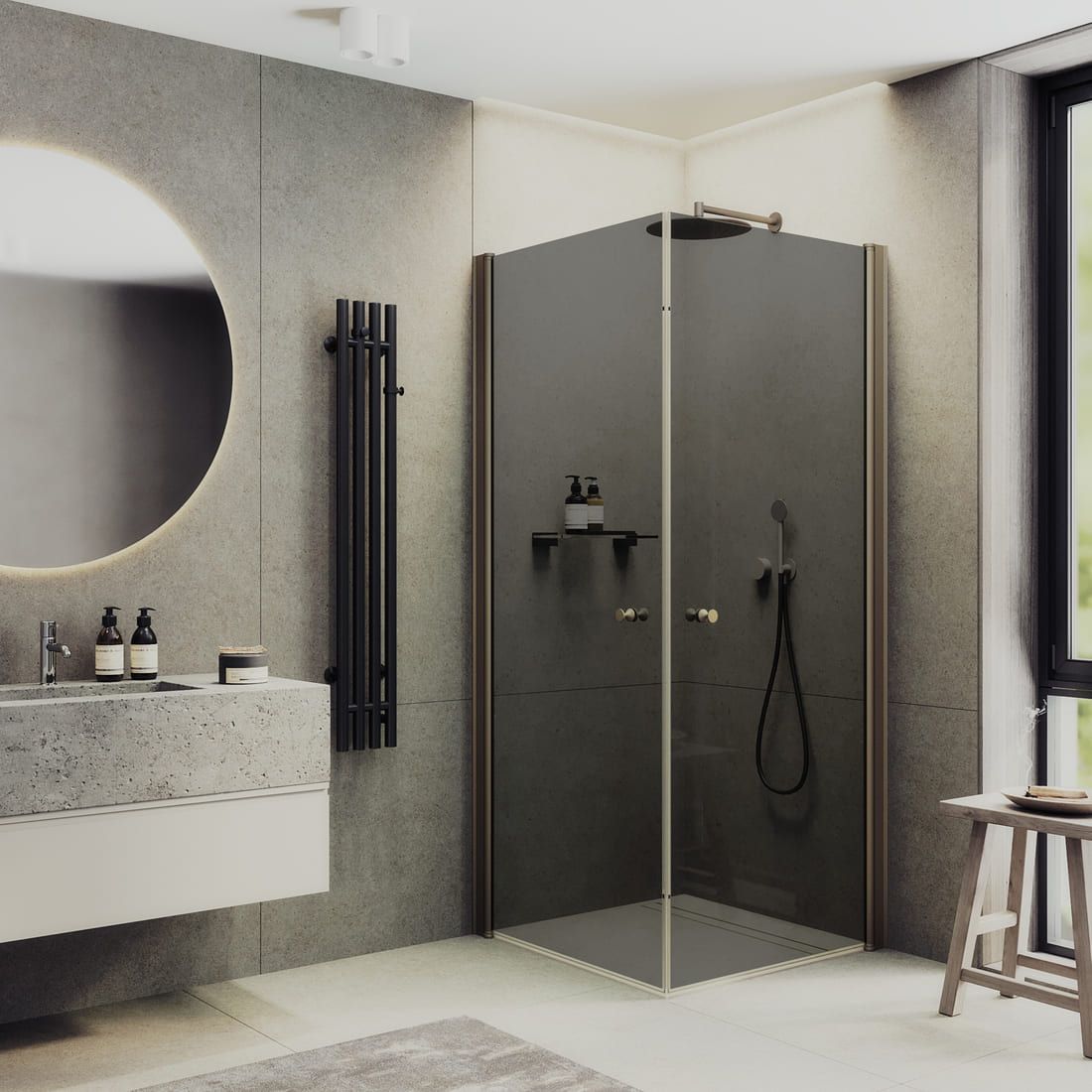 Душевой угол на монопетлях Maybahglass (Майбахгласс) 900х900х1980 мм, стекло 6 мм Графит MGY-1300-2