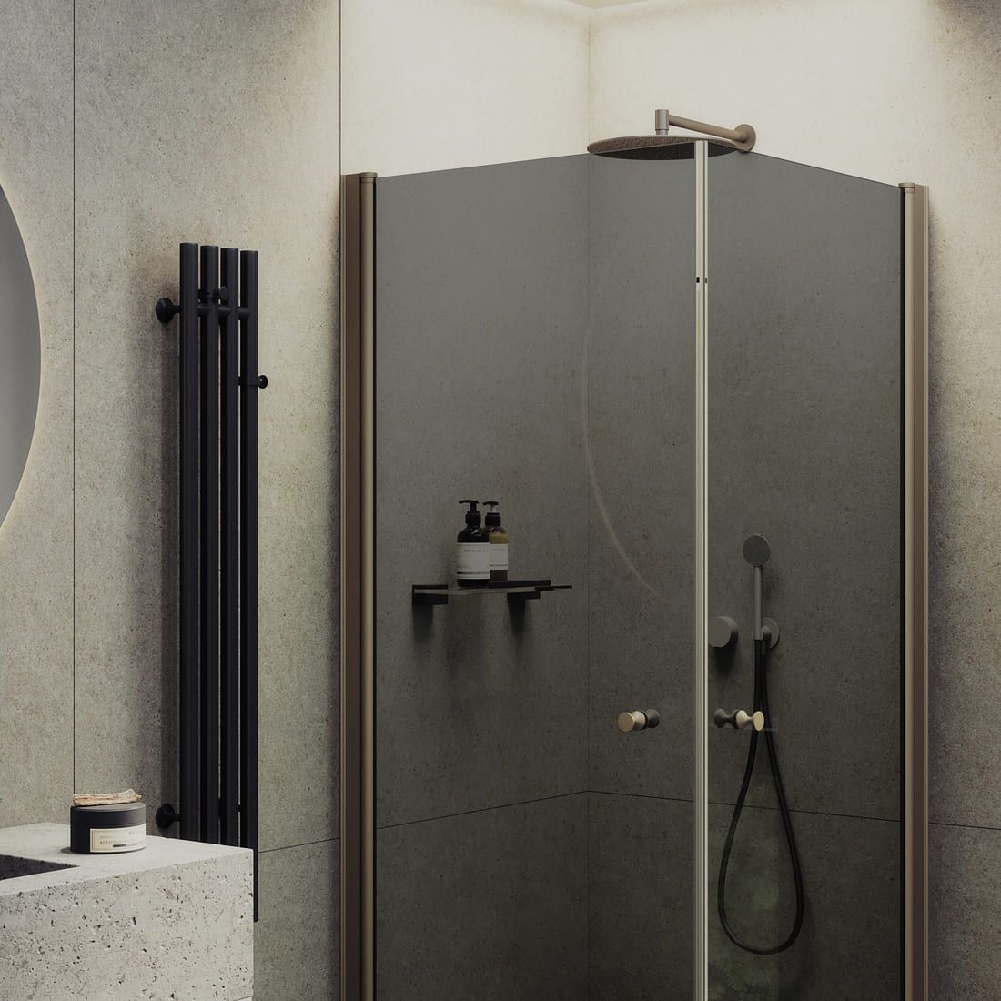 Душевой угол на монопетлях Maybahglass (Майбахгласс) 900х900х1980 мм, стекло 6 мм Графит MGY-1300-2