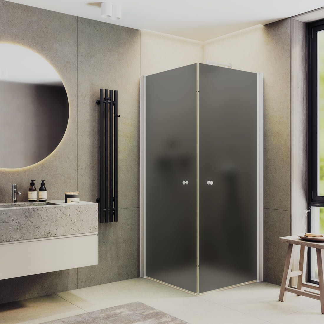 Душевой угол на монопетлях Maybahglass (Майбахгласс) 900х900х1980 мм, стекло 6 мм Графит матовый MGY-1299-1