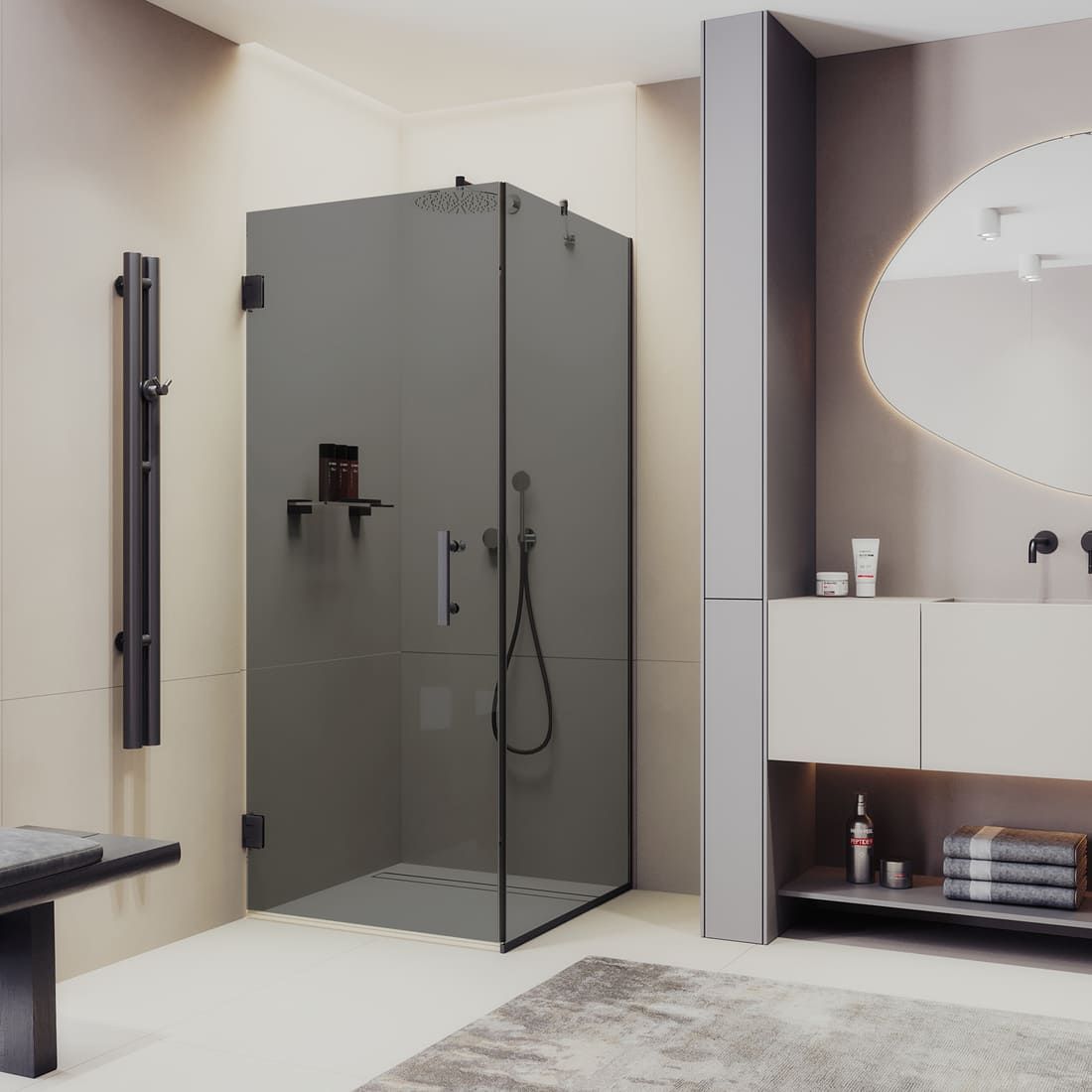 Душевой угол на петлях Maybahglass (Майбахгласс) 900х900х1950 мм, стекло 8 мм Графит MGY-1308-6