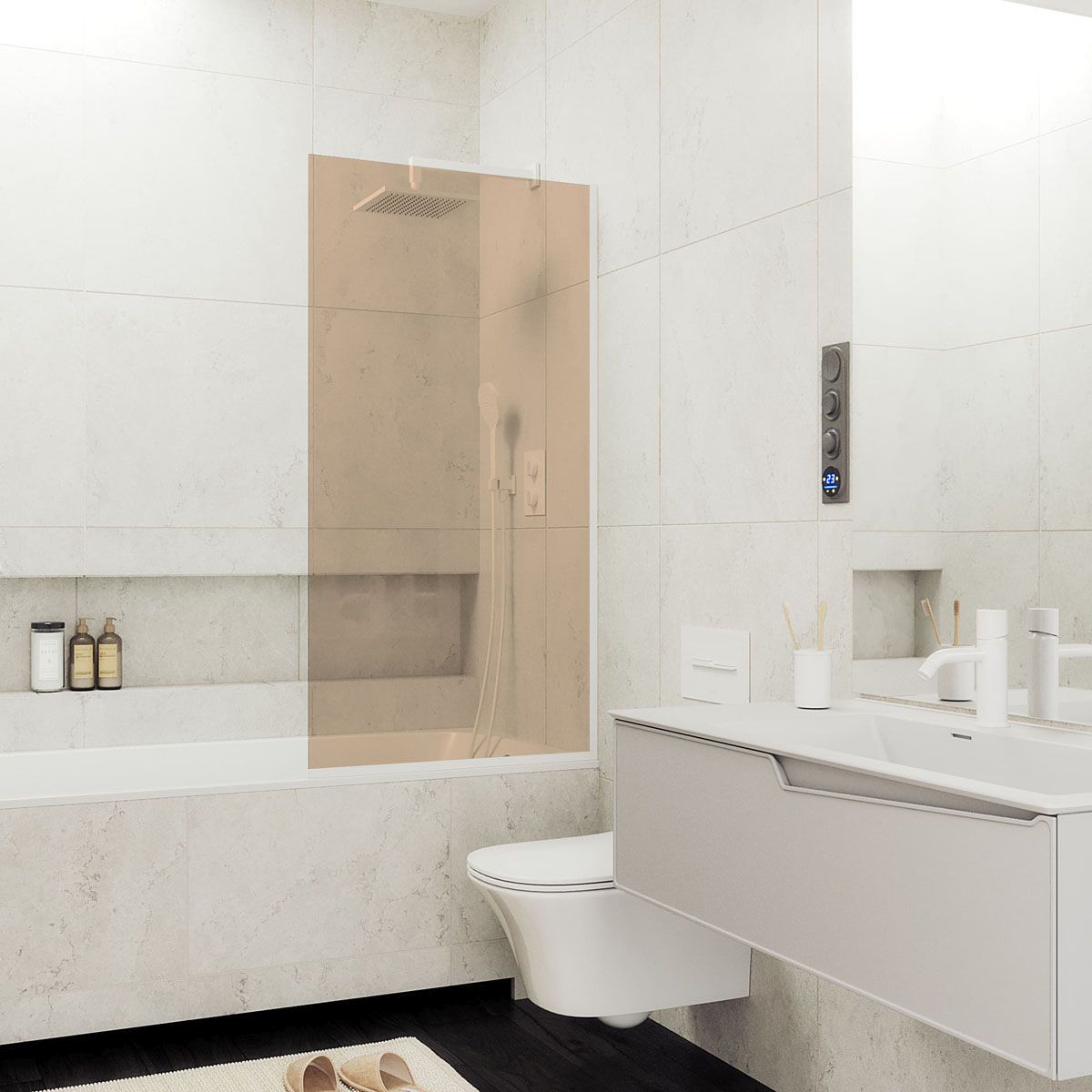 Шторка для ванны в профиле Maybahglass (Майбахгласс) 1400х600 мм, стекло 8 мм Бронза MGV-68-1у