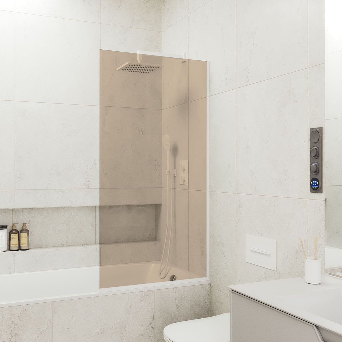 Шторка для ванны в профиле Maybahglass (Майбахгласс) 1400х600 мм, стекло 8 мм Бронза MGV-68-1у