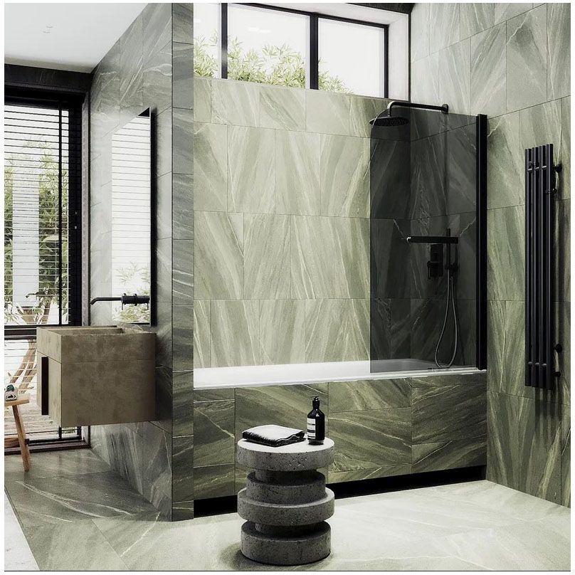 Шторка для ванны поворотная на монопетле Maybahglass (Майбахгласс) 1400х600 мм, стекло 6 мм Графит, полотенцедержатель MGV-779-6