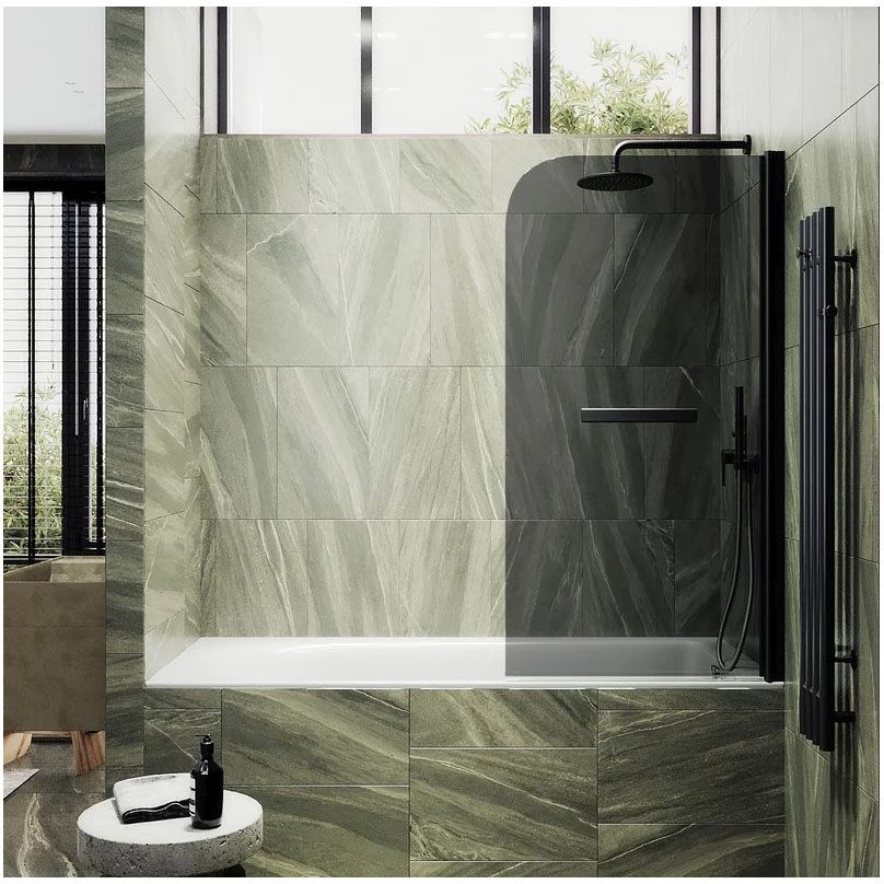 Шторка для ванны поворотная на монопетле Maybahglass (Майбахгласс) 1400х600 мм, стекло 6 мм Графит, полотенцедержатель MGV-779-6