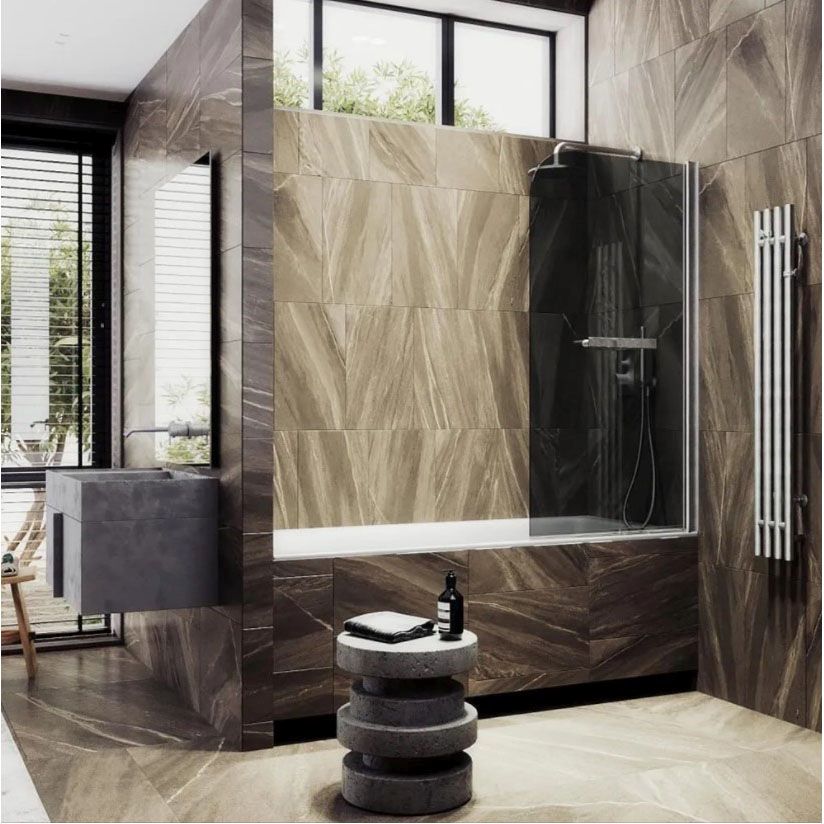 Шторка для ванны поворотная на монопетле Maybahglass (Майбахгласс) 1400х600 мм, стекло 6 мм Графит, полотенцедержатель MGV-779-1