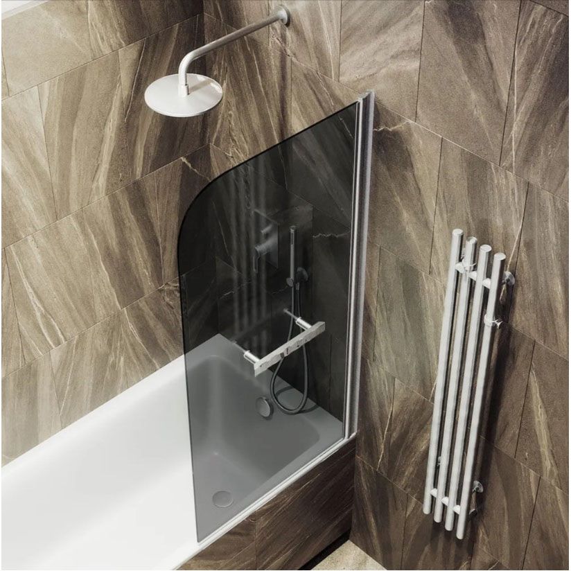 Шторка для ванны поворотная на монопетле Maybahglass (Майбахгласс) 1400х600 мм, стекло 6 мм Графит, полотенцедержатель MGV-779-1