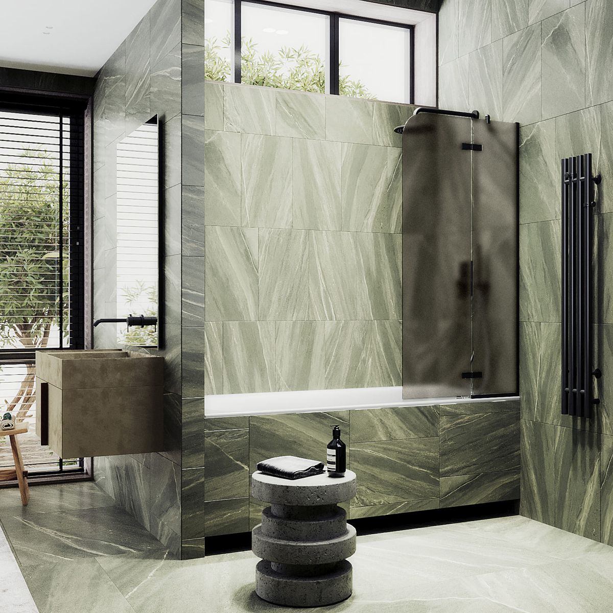 Шторка для ванны поворотная с добором Maybahglass (Майбахгласс) 1400х990 мм, стекло 6 мм Бронза матовая MGV-917-6