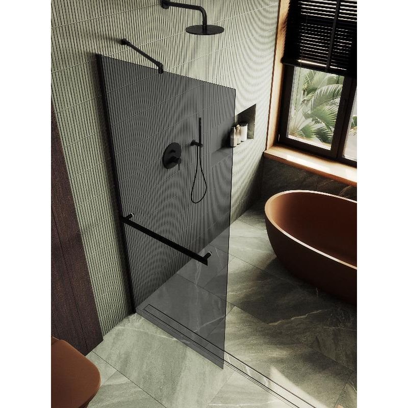 Душевая перегородка Maybahglass (Майбахгласс) в широком профиле 1950х690 мм, Стекло 8 мм Графит +Полотенцедержатель MGD-723-6ш