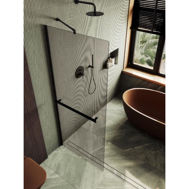 Душевая перегородка Maybahglass (Майбахгласс) в широком профиле 1950х1090 мм, Стекло 8 мм Бронза +Полотенцедержатель MGD-709-6ш