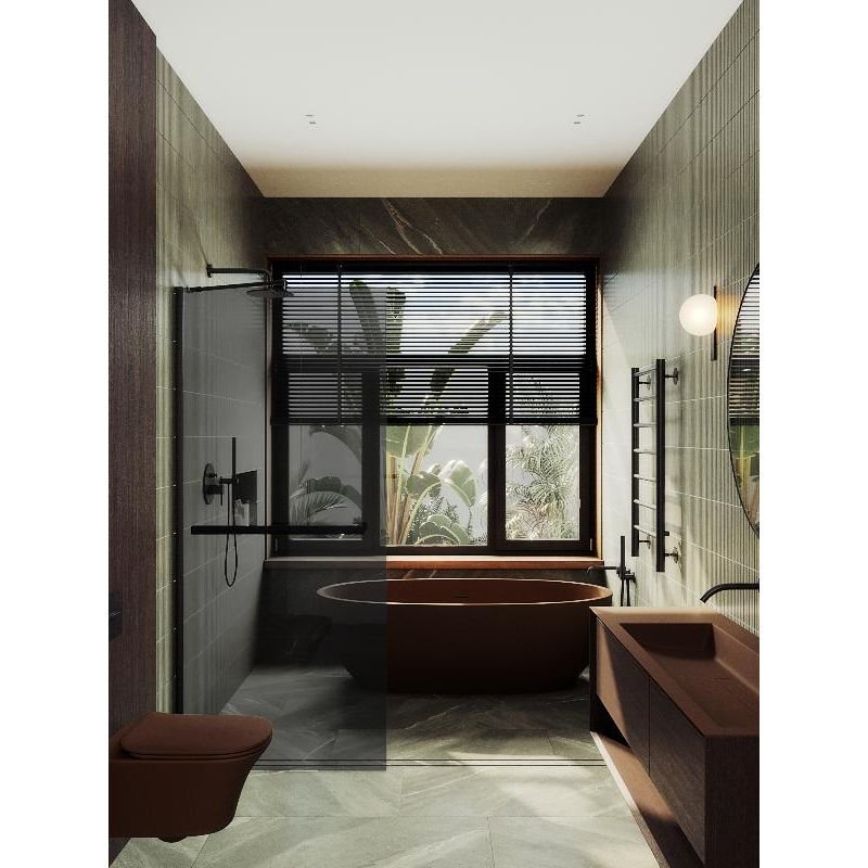 Душевая перегородка Maybahglass (Майбахгласс) в широком профиле 1950х1090 мм, Стекло 8 мм Графит +Полотенцедержатель MGD-711-6ш