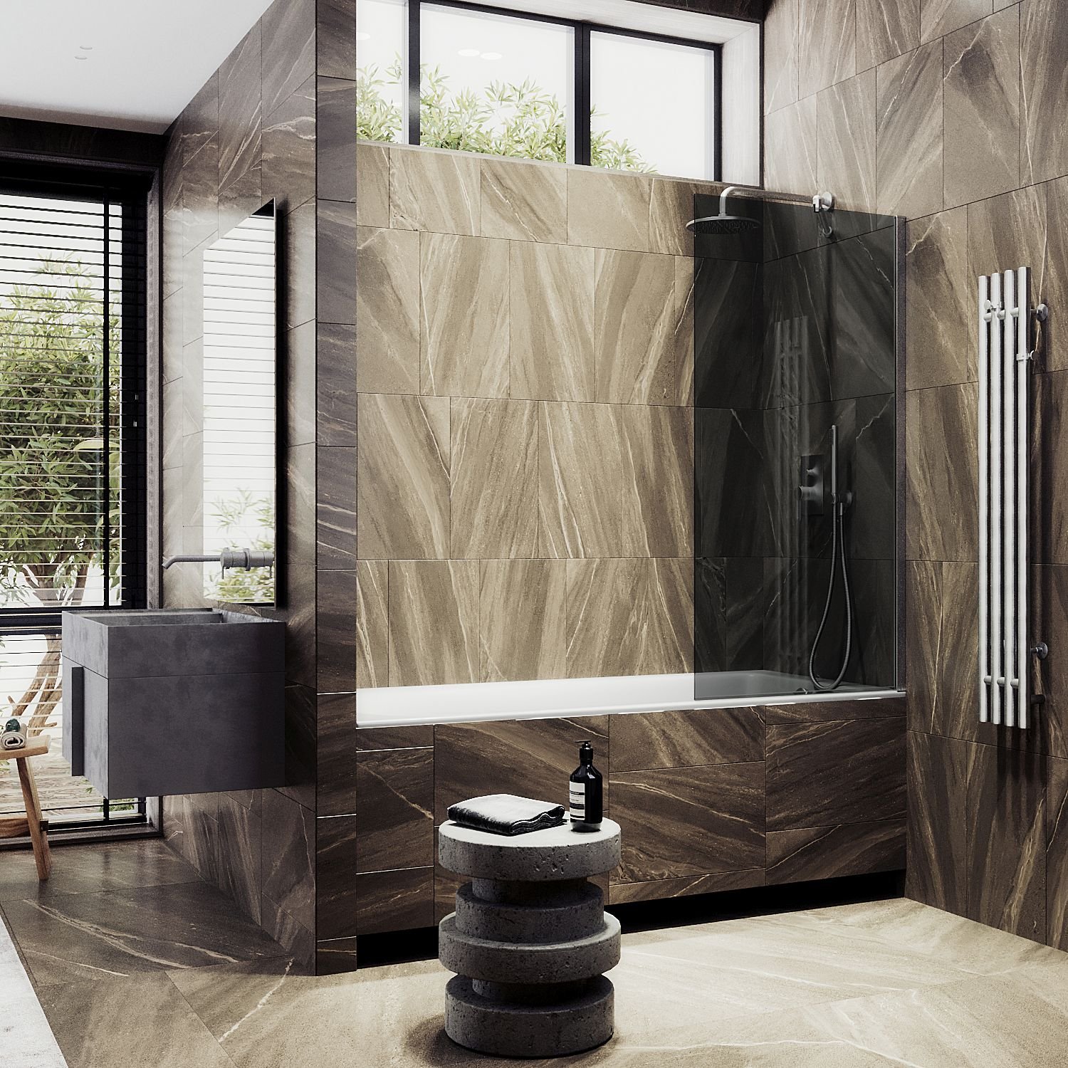 Шторка для ванны Maybahglass (Майбахгласс) в широком профиле 1400х300 мм, стекло Графит , профиль Хром матовый MGV-252-5ш