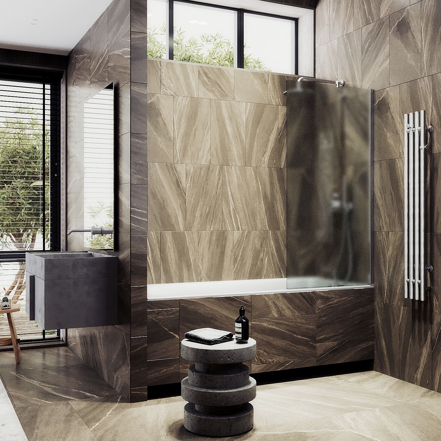 Шторка для ванны Maybahglass (Майбахгласс) в широком профиле 1400х400 мм, стекло Сатин , профиль Хром матовый MGV-90-5ш