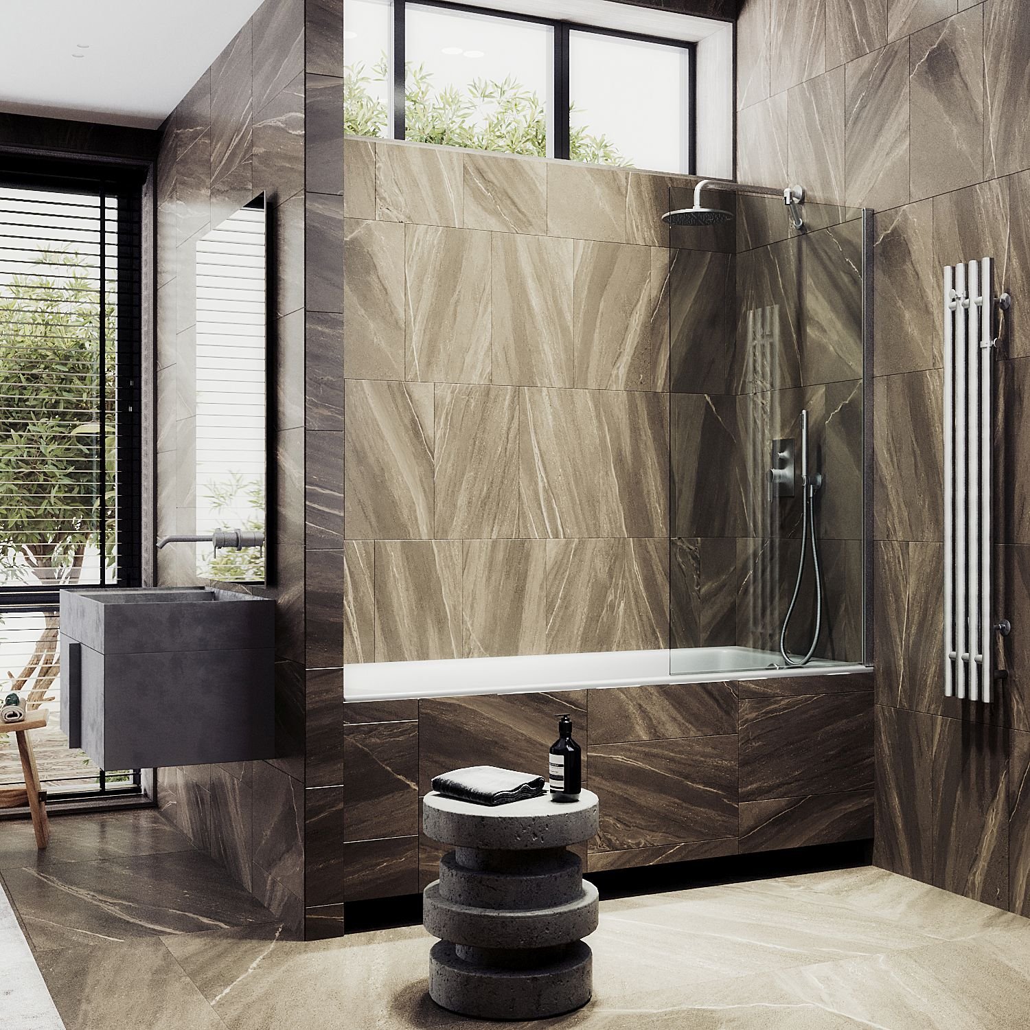 Шторка для ванны Maybahglass (Майбахгласс) в широком профиле 1400х800 мм, стекло Бесцветное , профиль Хром матовый MGV-64-5ш