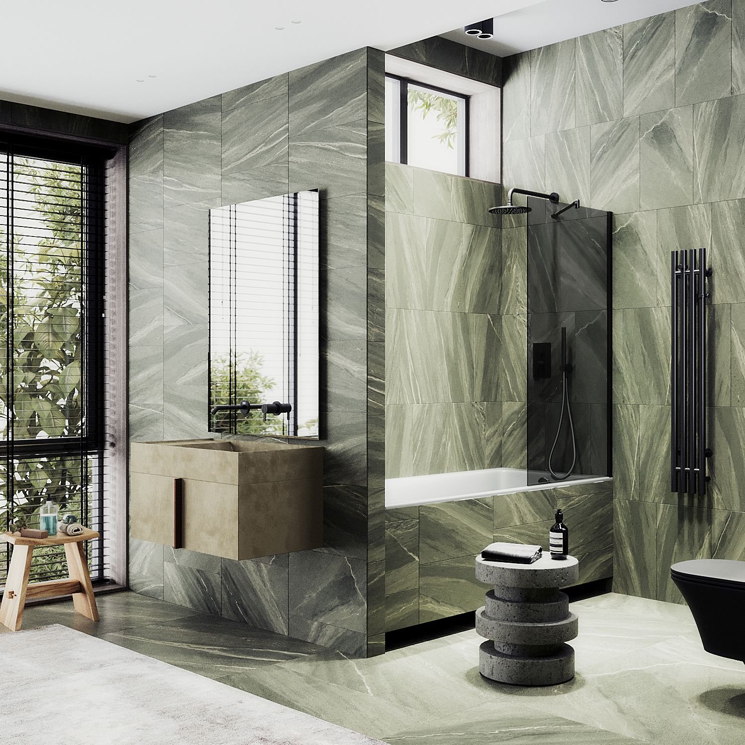 Шторка для ванны Maybahglass (Майбахгласс) в широком профиле 1400х800 мм, стекло Графит , профиль Черный MGV-82-6ш