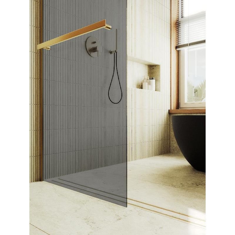 Душевая перегородка Maybahglass (Майбахгласс) в широком профиле 1950х790 мм, Стекло 8 мм Графит +Полотенцедержатель MGD-729-3ш