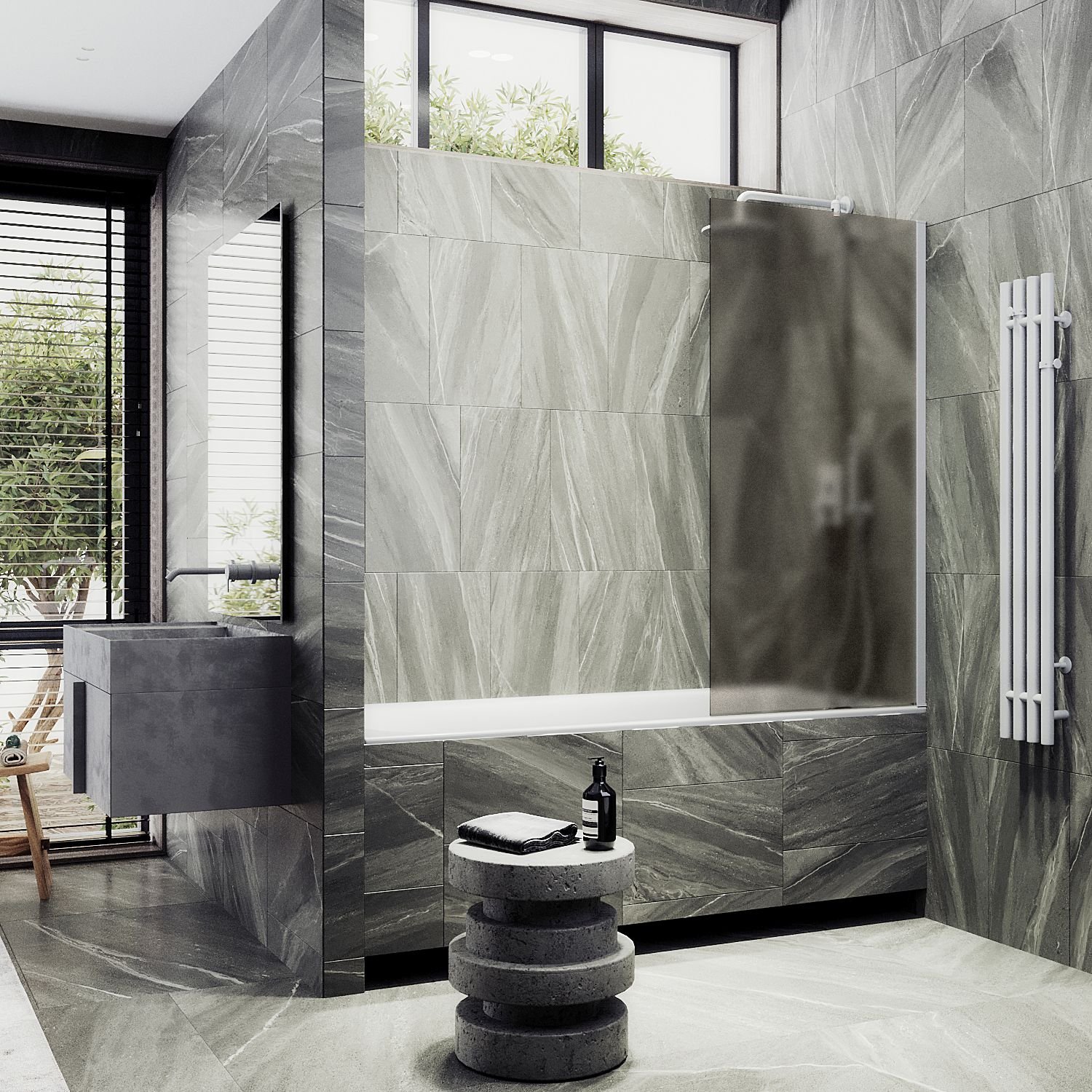 Шторка для ванны Maybahglass (Майбахгласс) в широком профиле 1400х900 мм, стекло Бронза матовая , профиль Белый MGV-77-1ш