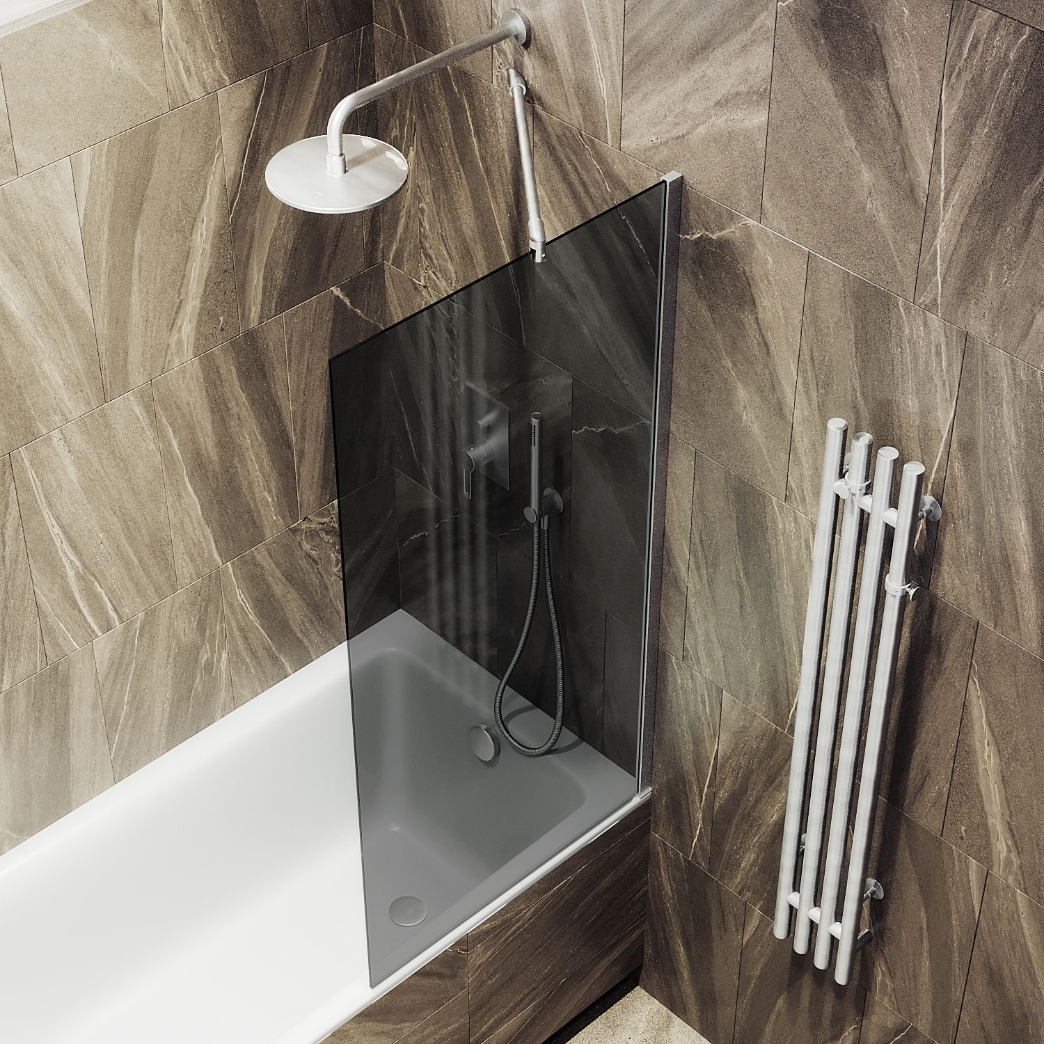 Шторка для ванны Maybahglass (Майбахгласс) в широком профиле 1400х900 мм, стекло Графит , профиль Хром матовый MGV-83-5ш