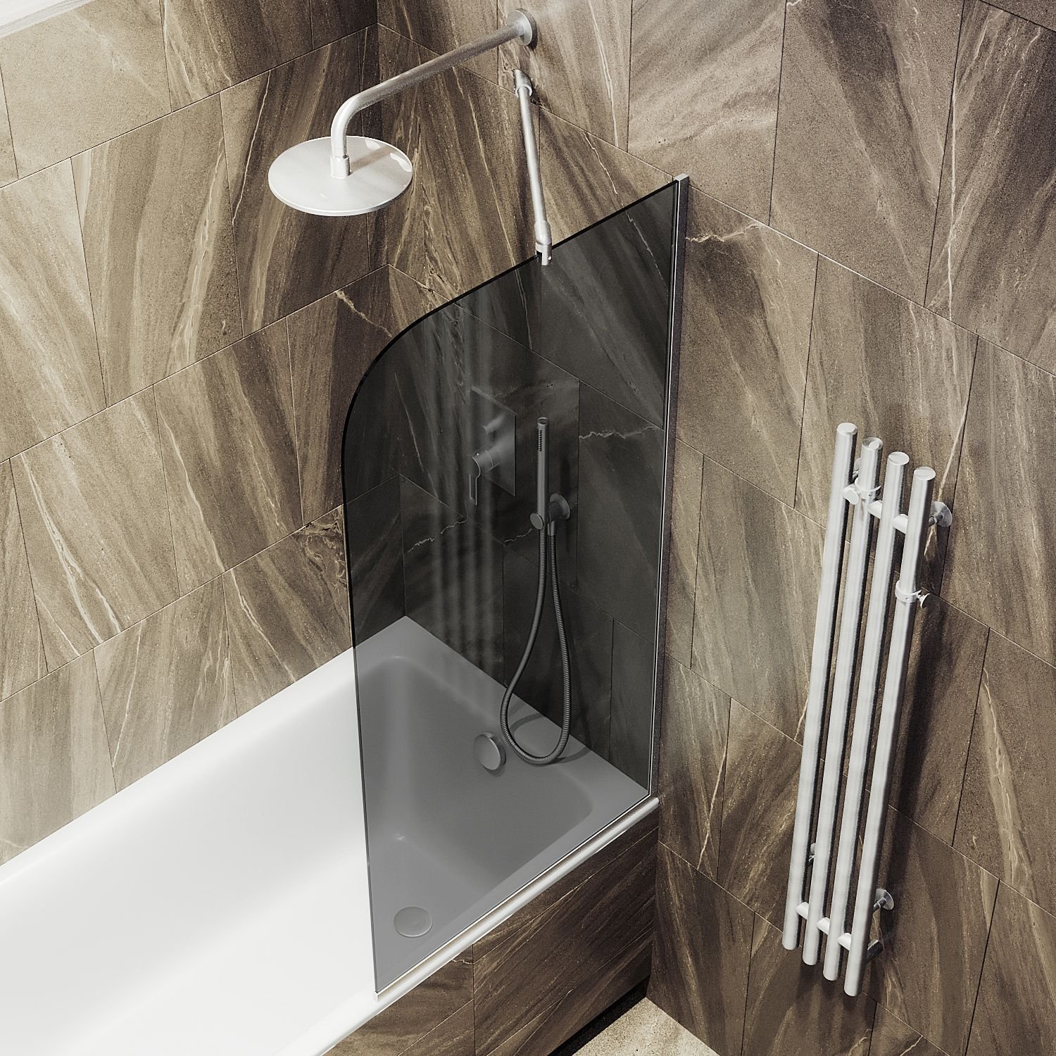 Шторка для ванны в узком профиле Maybahglass (Майбахгласс) 1400х440 мм, стекло Графит , профиль Хром матовый MGV-134-5у