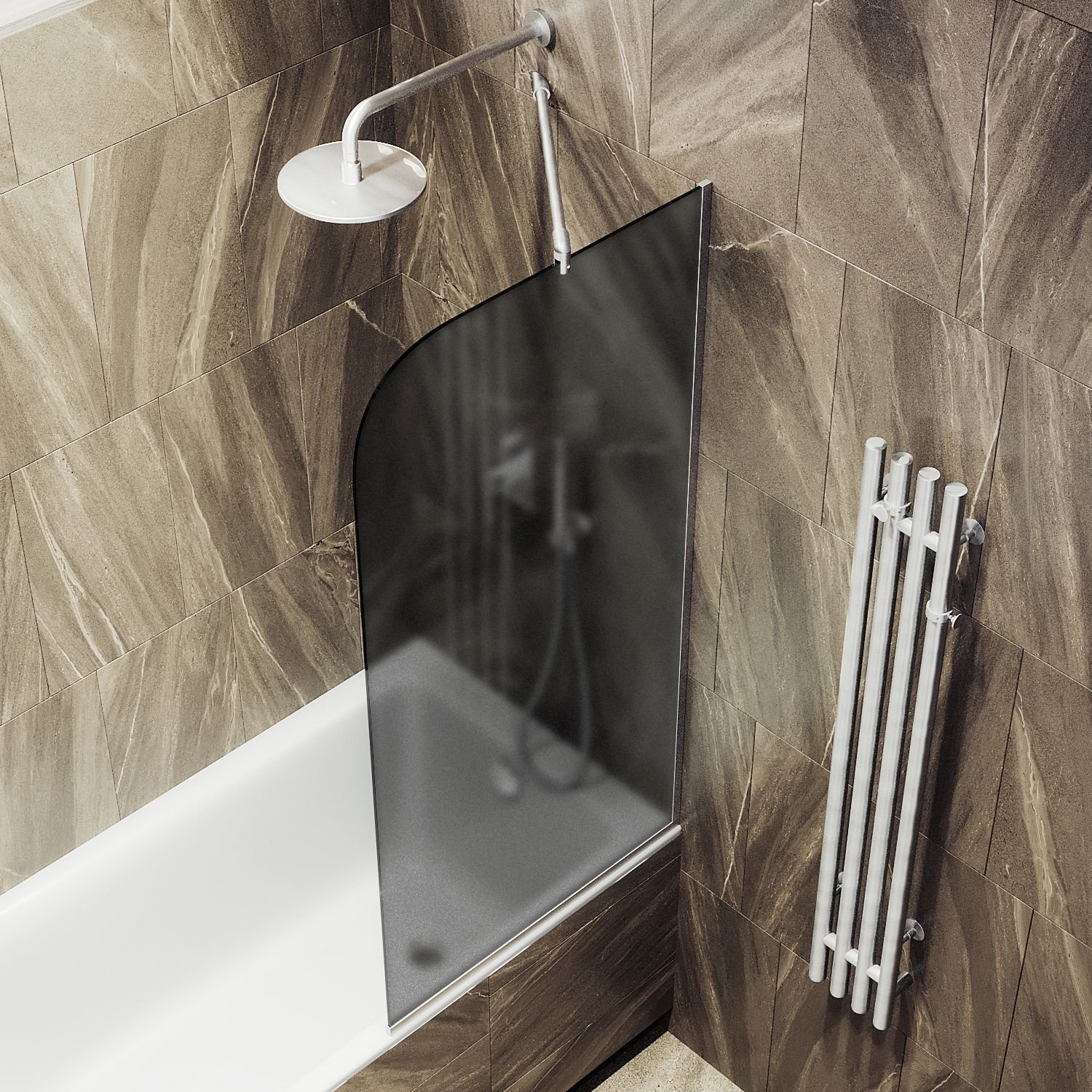 Шторка для ванны в узком профиле Maybahglass (Майбахгласс) 1400х440 мм, стекло Графит матовый , профиль Хром матовый MGV-133-5у