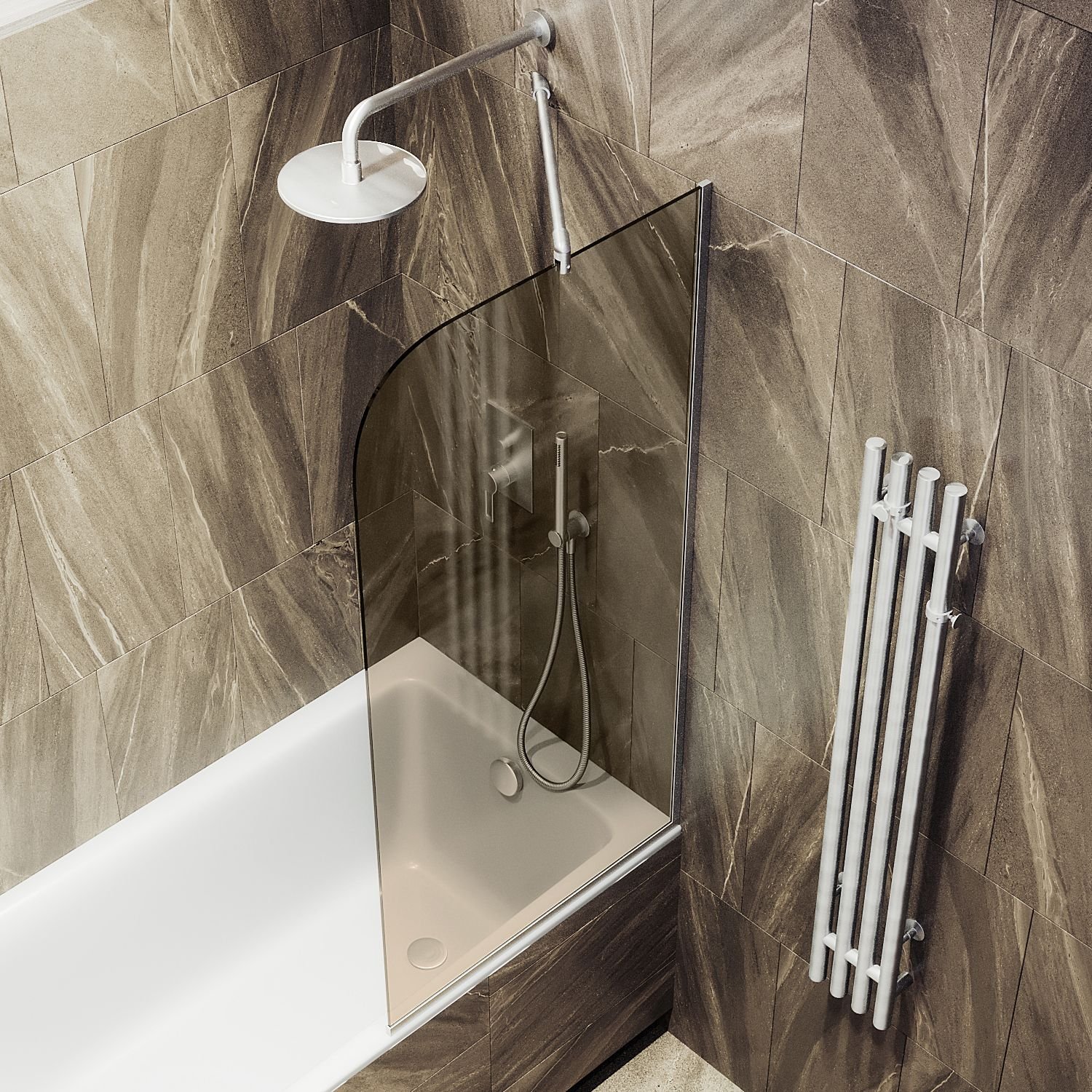 Шторка для ванны в узком профиле Maybahglass (Майбахгласс) 1400х400 мм, стекло Бронза , профиль Хром матовый MGV-66-5у