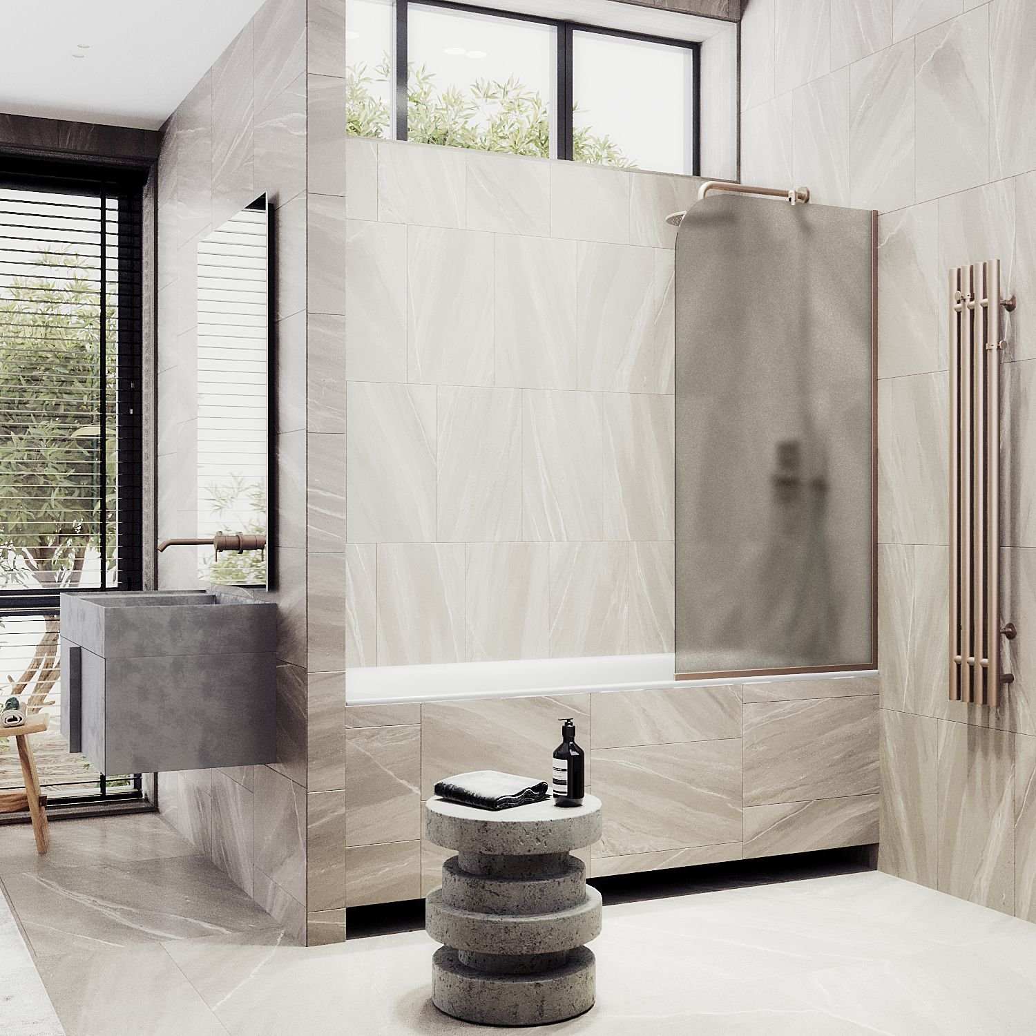 Шторка для ванны в узком профиле Maybahglass (Майбахгласс) 1400х500 мм, стекло Бронза матовая , профиль Бронза MGV-73-2у