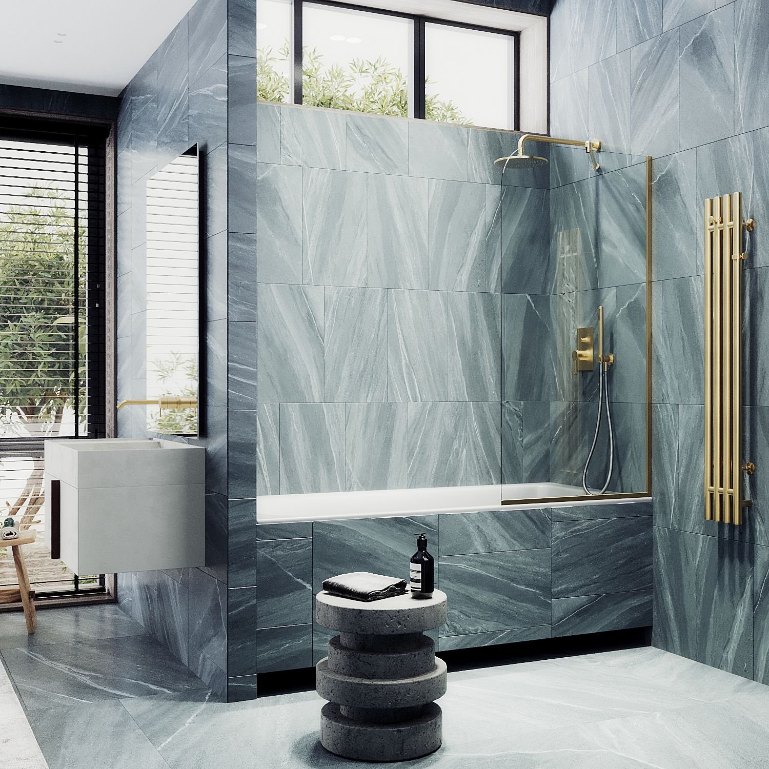 Шторка для ванны в узком профиле Maybahglass (Майбахгласс) 1400х500 мм, стекло Бесцветное , профиль Золото MGV-61-3у