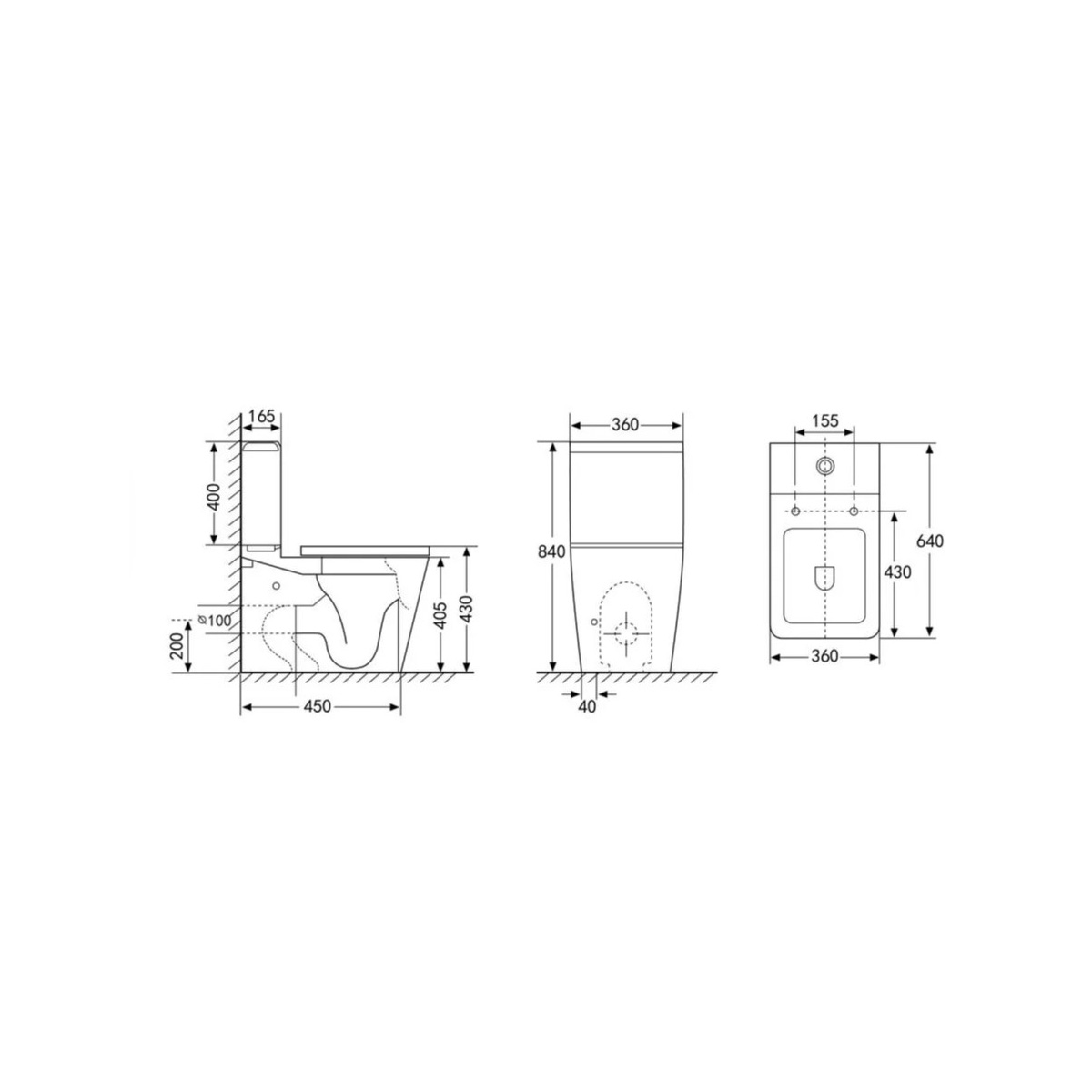 Унитаз Abber (Аббер) Rechteck AC1210 компакт белый, безободковый