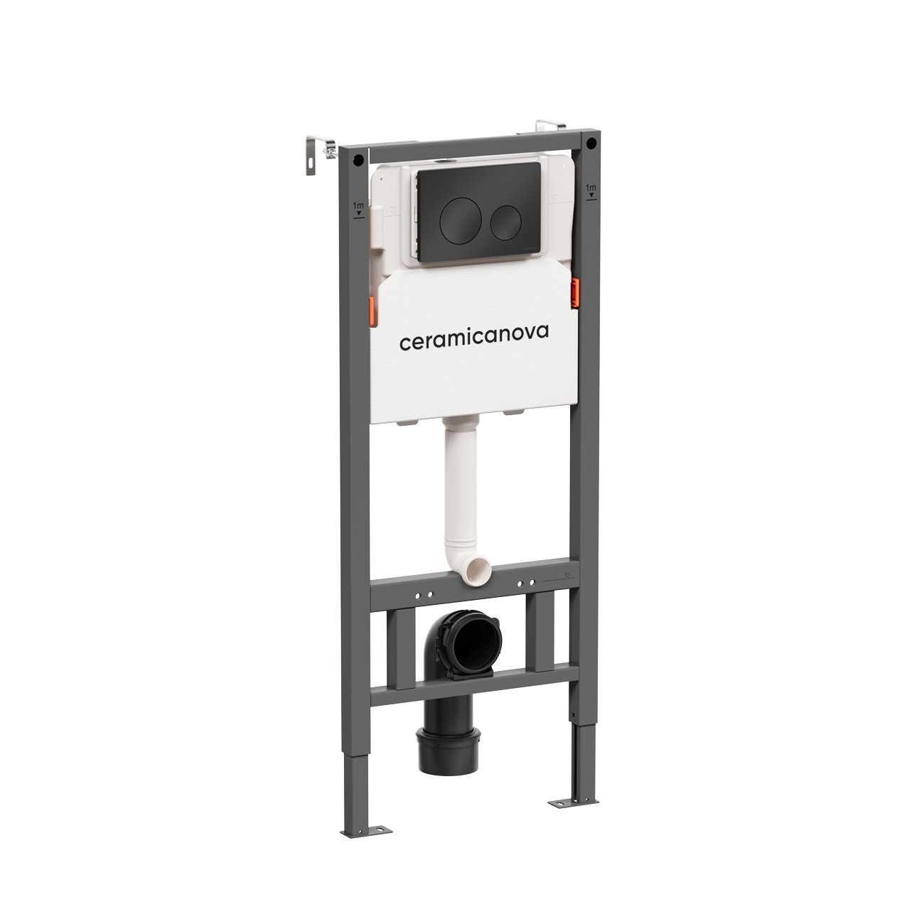 Система инсталляции для унитазов Ceramicanova (Керамиканова) Balance с кнопкой смыва Circle, цвет черный матовый, и креплениями, арт.CN121001MB