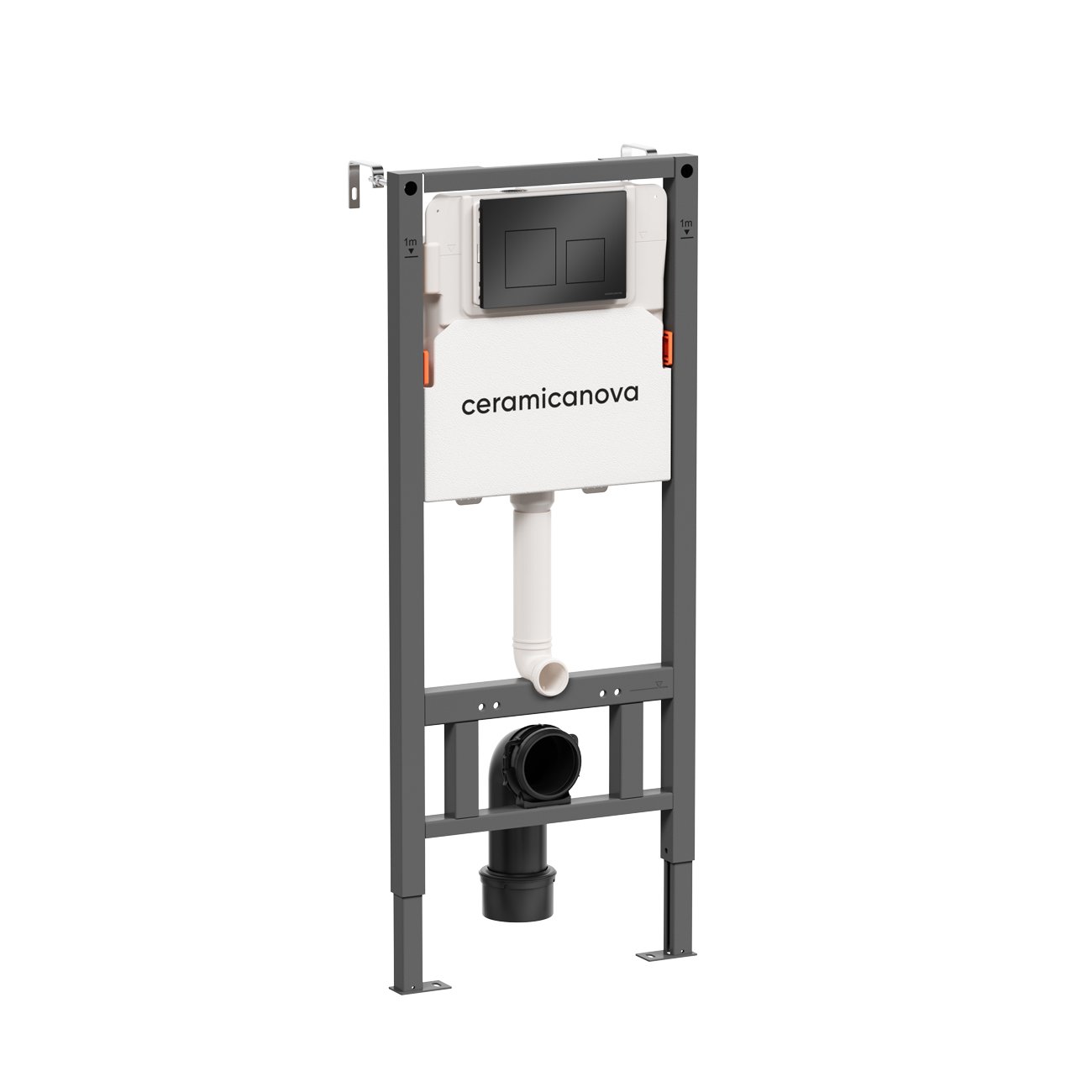 Система инсталляции для унитазов Ceramicanova (Керамиканова) Balance с кнопкой смыва Square, цвет черный матовый, и креплениями, арт. CN121002MB