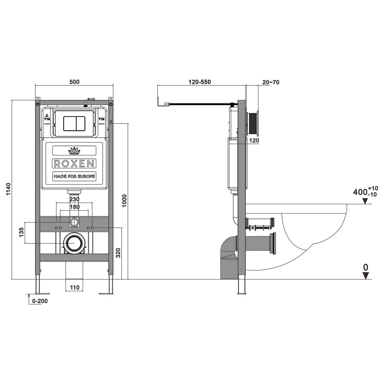 Комплект 6 в 1 RoxenBath (РоксенБаз) StounFix Dual Fresh 968505 система инсталляции для унитазов 710200 + кнопка для инсталляции Caspia 410280DG +подвесной унитаз 530220-02