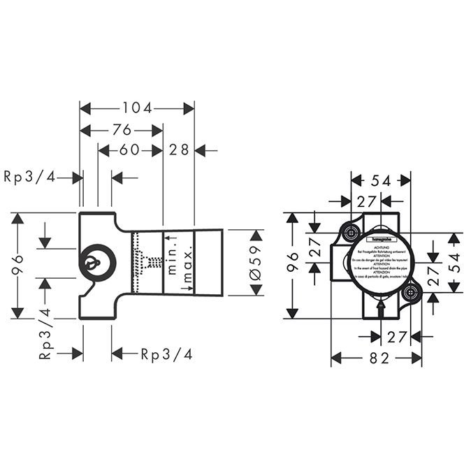 Скрытая часть для запорного и переключающего вентиля Axor (Аксор) Тriо Stор 3/4″ 15981180