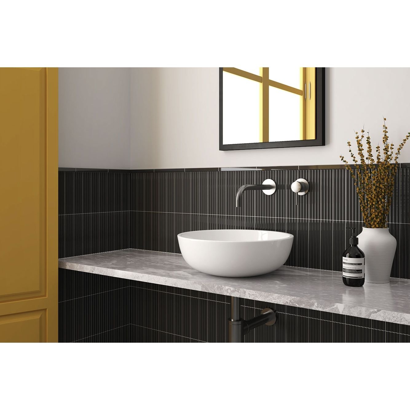 Керамическая плитка декор Equipe (Эквип) Costa nova onda black glossy 5х20 см, глянцевая