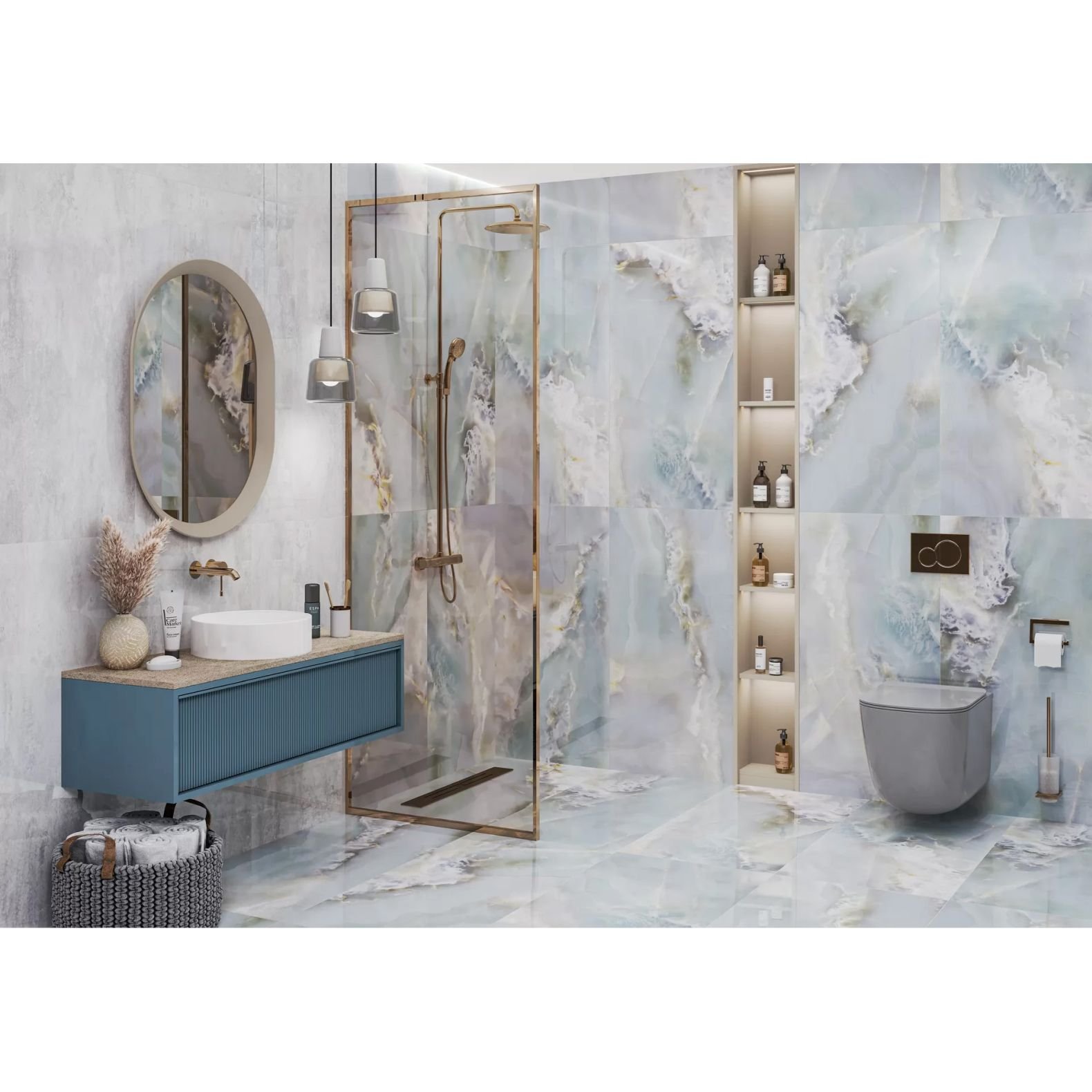 Керамогранит LCM (ЛКМ) Monaco Onyx Aqua полированный 60х120 см 60120MCA14P