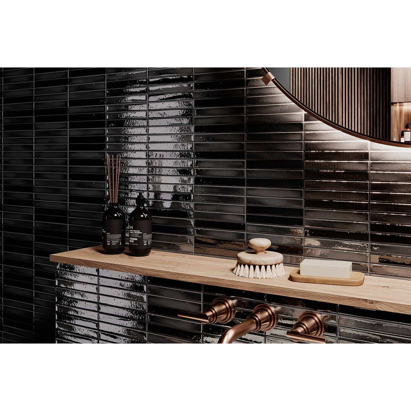Мозаика Amadis Fine Tiles (Амадис) (Амадис Файн Тайлс) Short Stick Azabache 29.2x29.5 см (элемент 2х15 см)